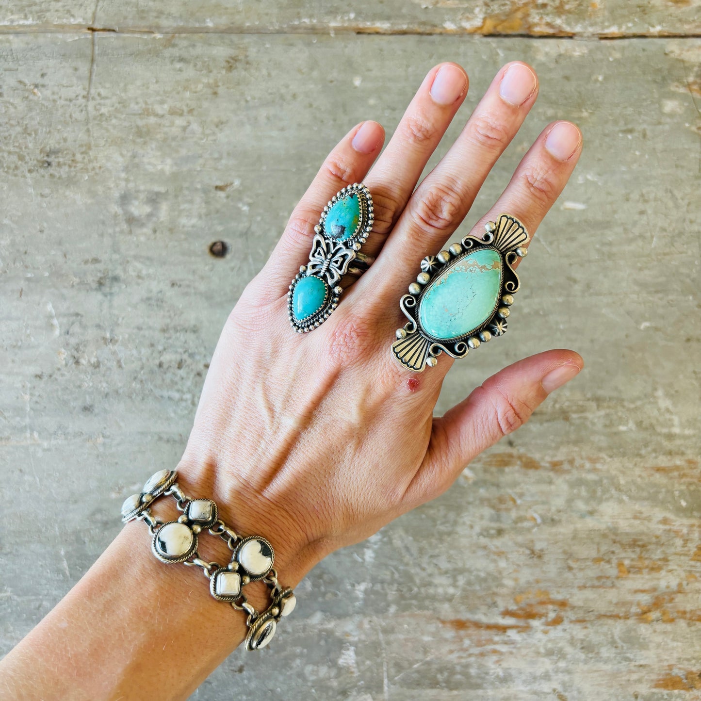 Navajo Kathleen Livingston Sterling Silver & White Buffalo Double Row Bracelet