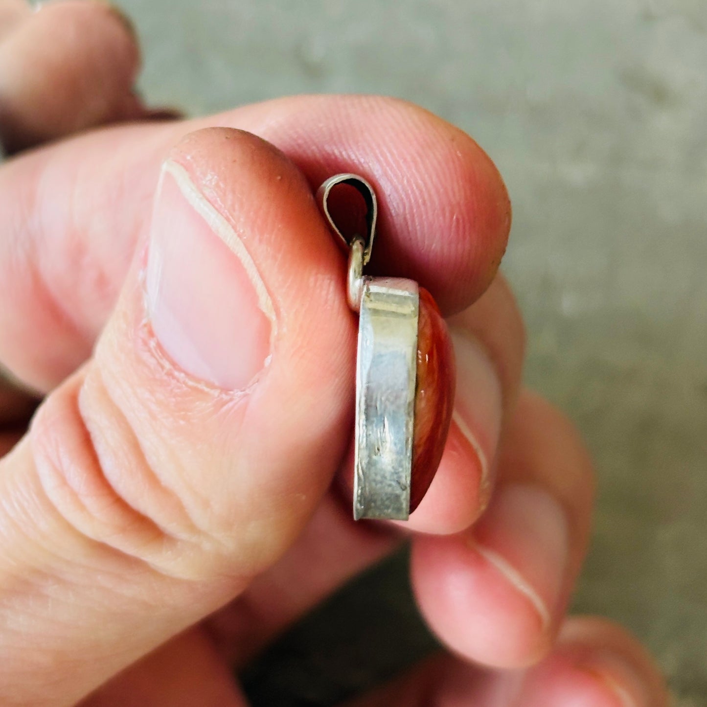 Navajo Reva Goodluck Sterling Silver & Red Spiny Oyster Heart Pendant