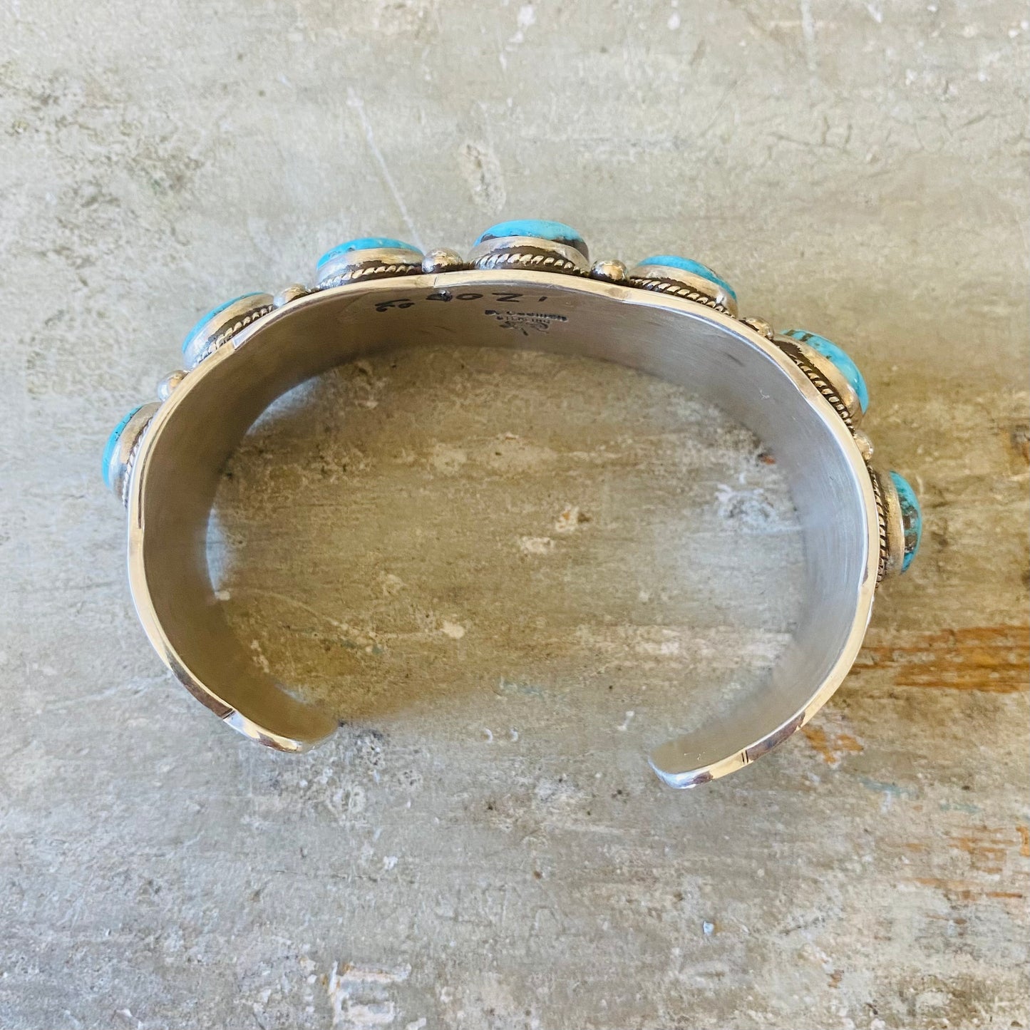 Navajo Darrell Cadman Sterling Silver & Kingman Turquoise 7 Stone Cuff