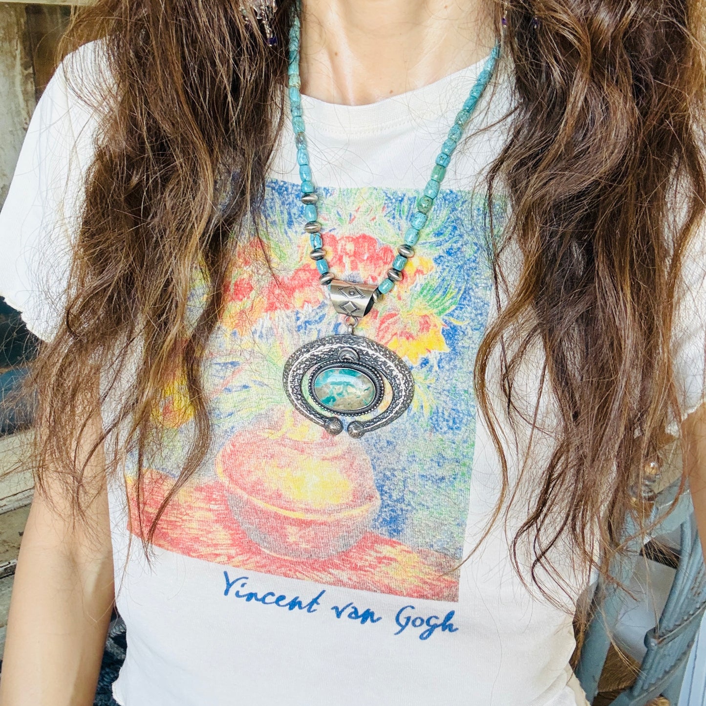 Navajo Hemerson Brown Sterling Silver & Turquoise Mountain Pendant