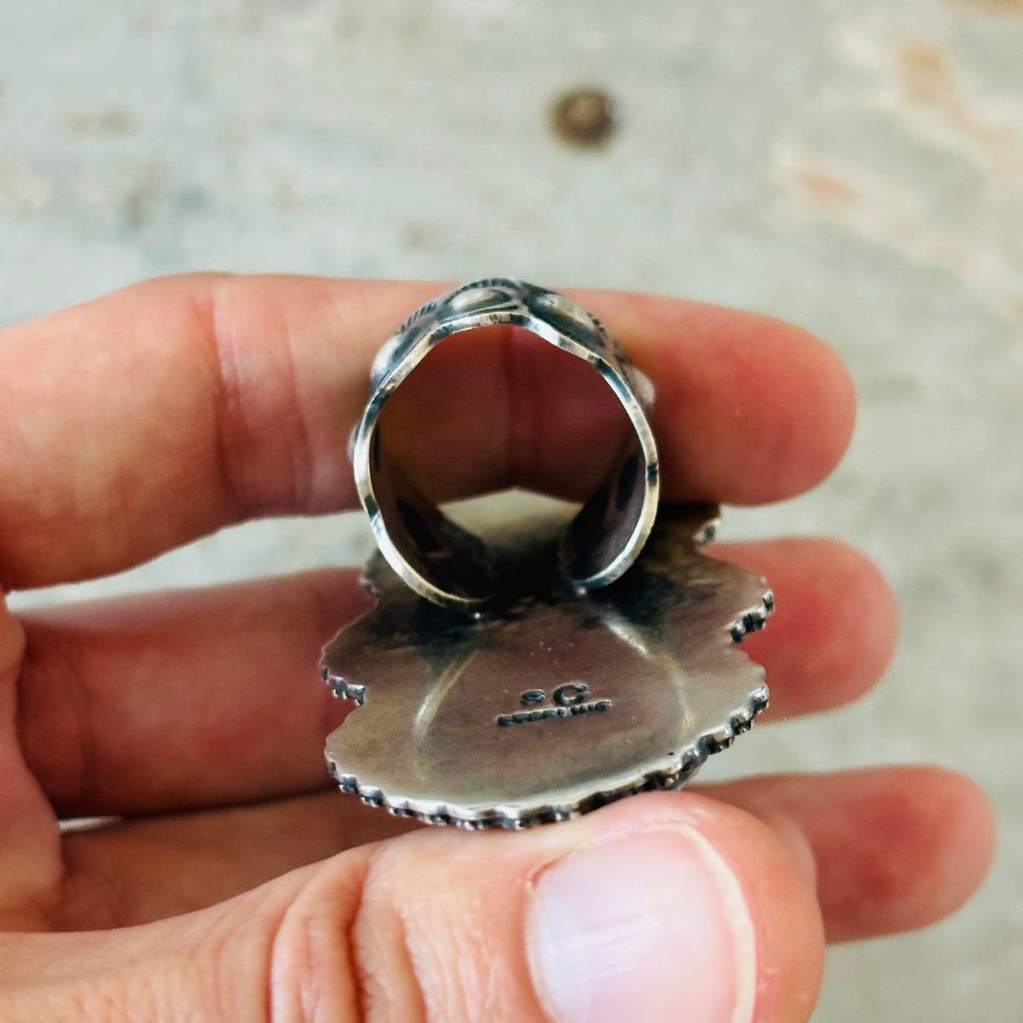 Navajo Shawn Cayatineto Sterling Silver & Sonoran Turquoise Crawler Ring