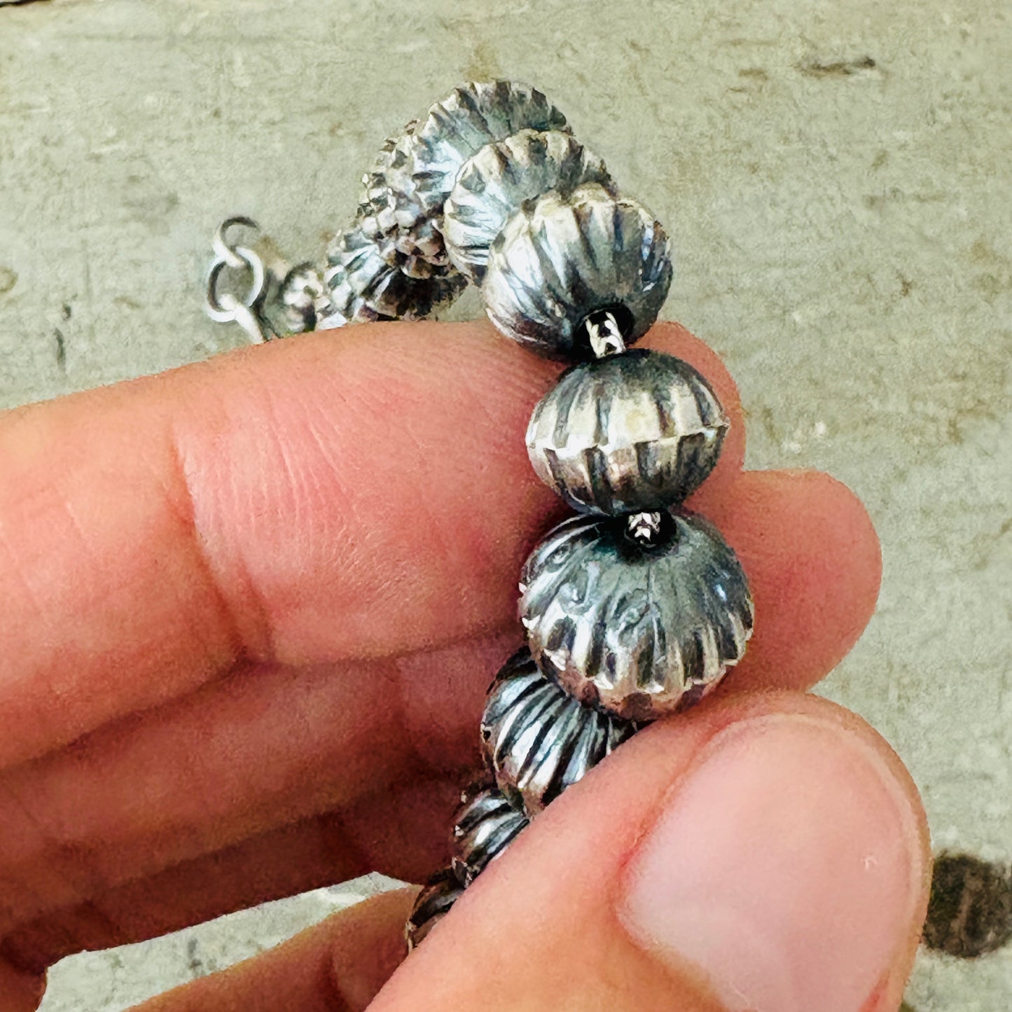 Navajo Preston Haley Sterling Silver Handmade Graduated Fluted Pearls & Earrings Set