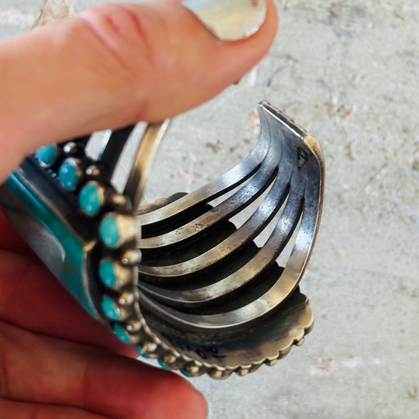 Navajo Anthony Skeets Sterling Silver & Kingman Turquoise Statement Cuff