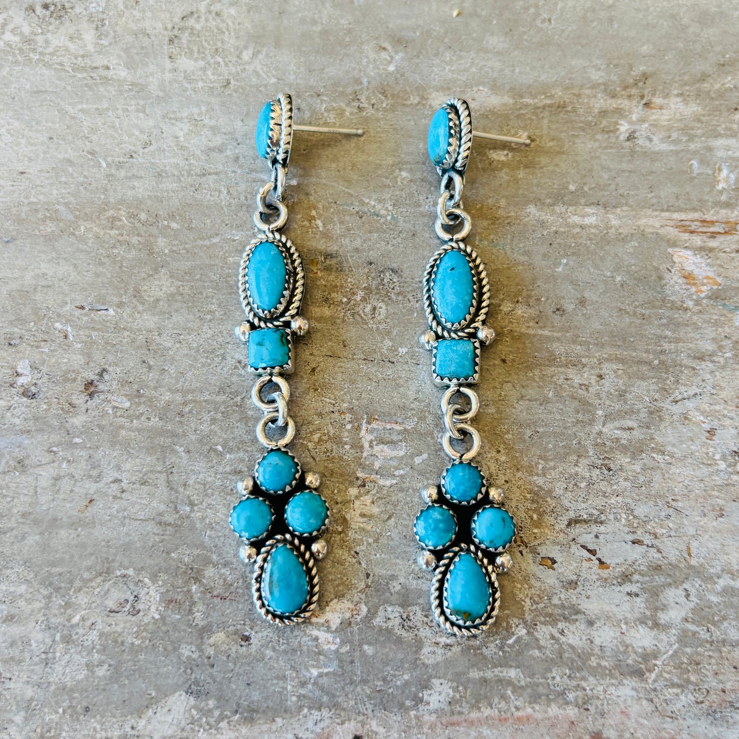 Navajo Signed Sterling Silver & Kingman Turquoise Earrings