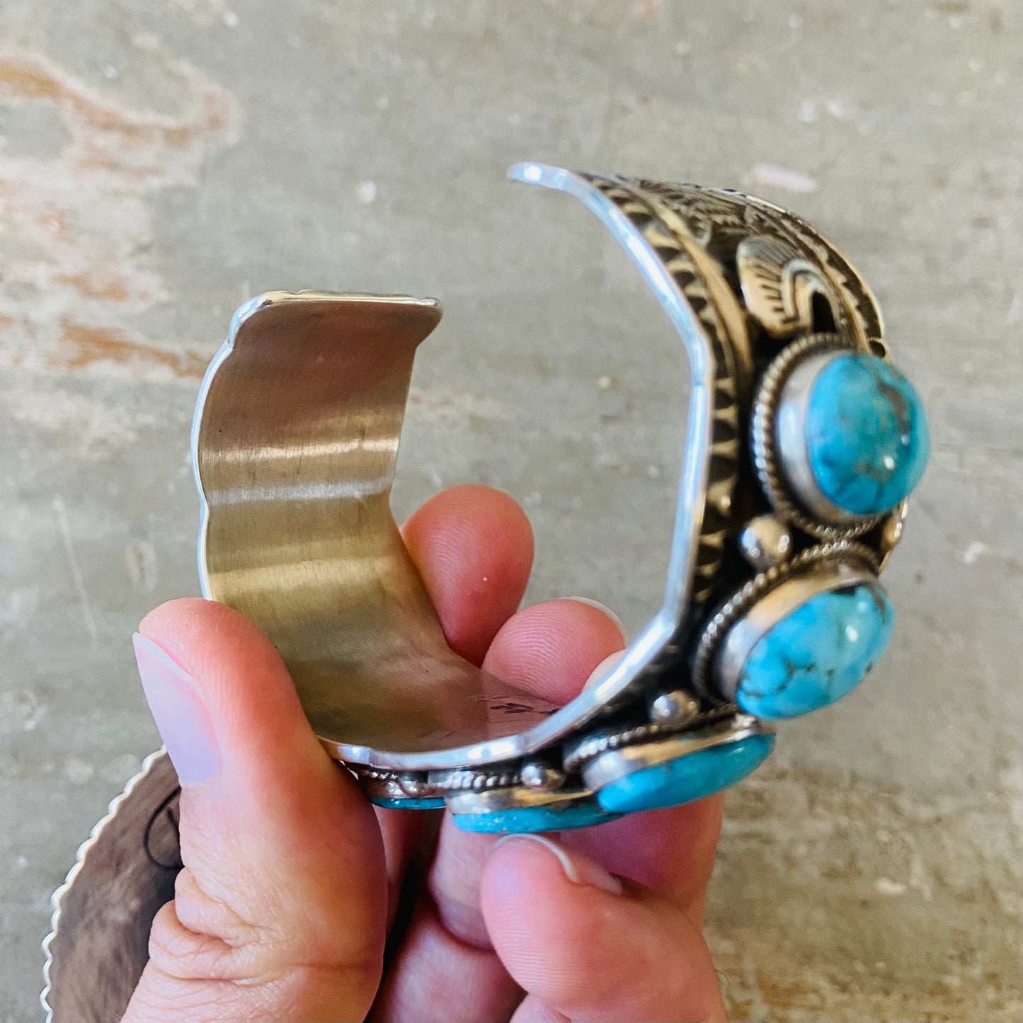 Navajo Darrell Cadman Sterling Silver & Kingman Turquoise 7 Stone Cuff