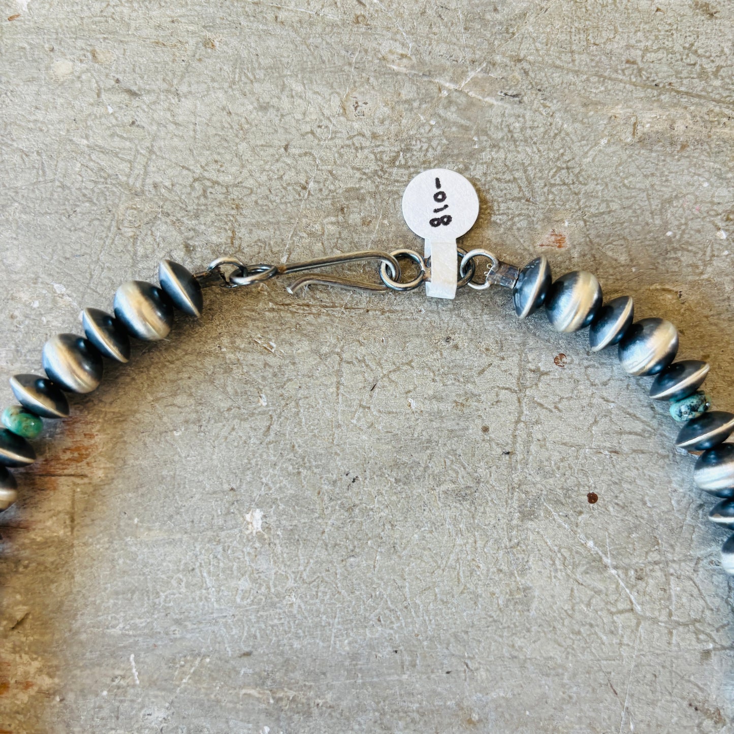 Navajo Preston Haley Sterling Silver & Campitos Turquoise 7mm - 9mm Alternating Saucer - Round Pearls Necklace