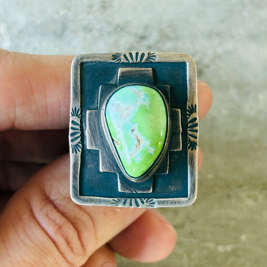 Navajo Ray Bennet King Sterling Silver & Sonoran Turquoise Ring