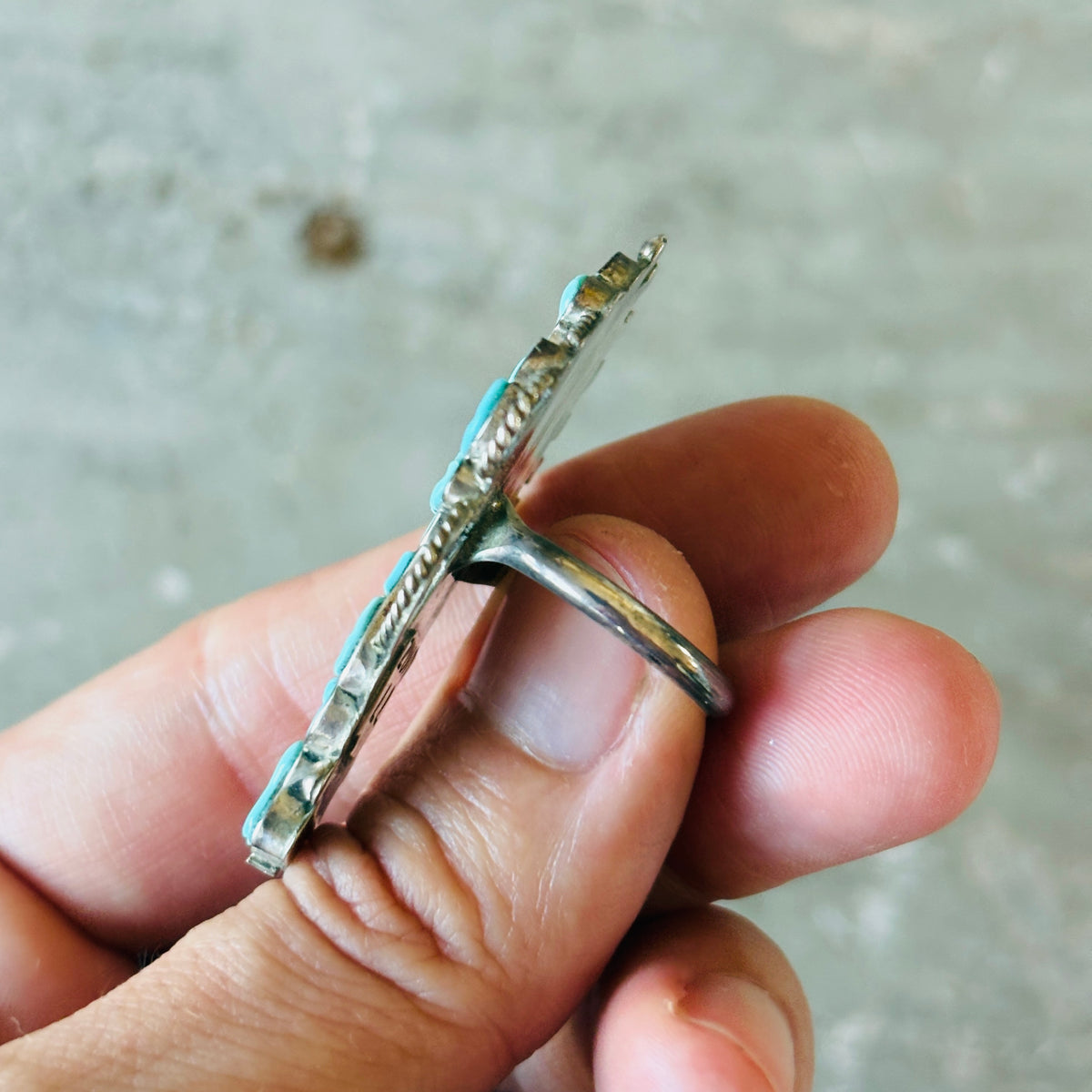 Vintage Zuni Larry Laate Sterling Silver & Turquoise Kachina Ring