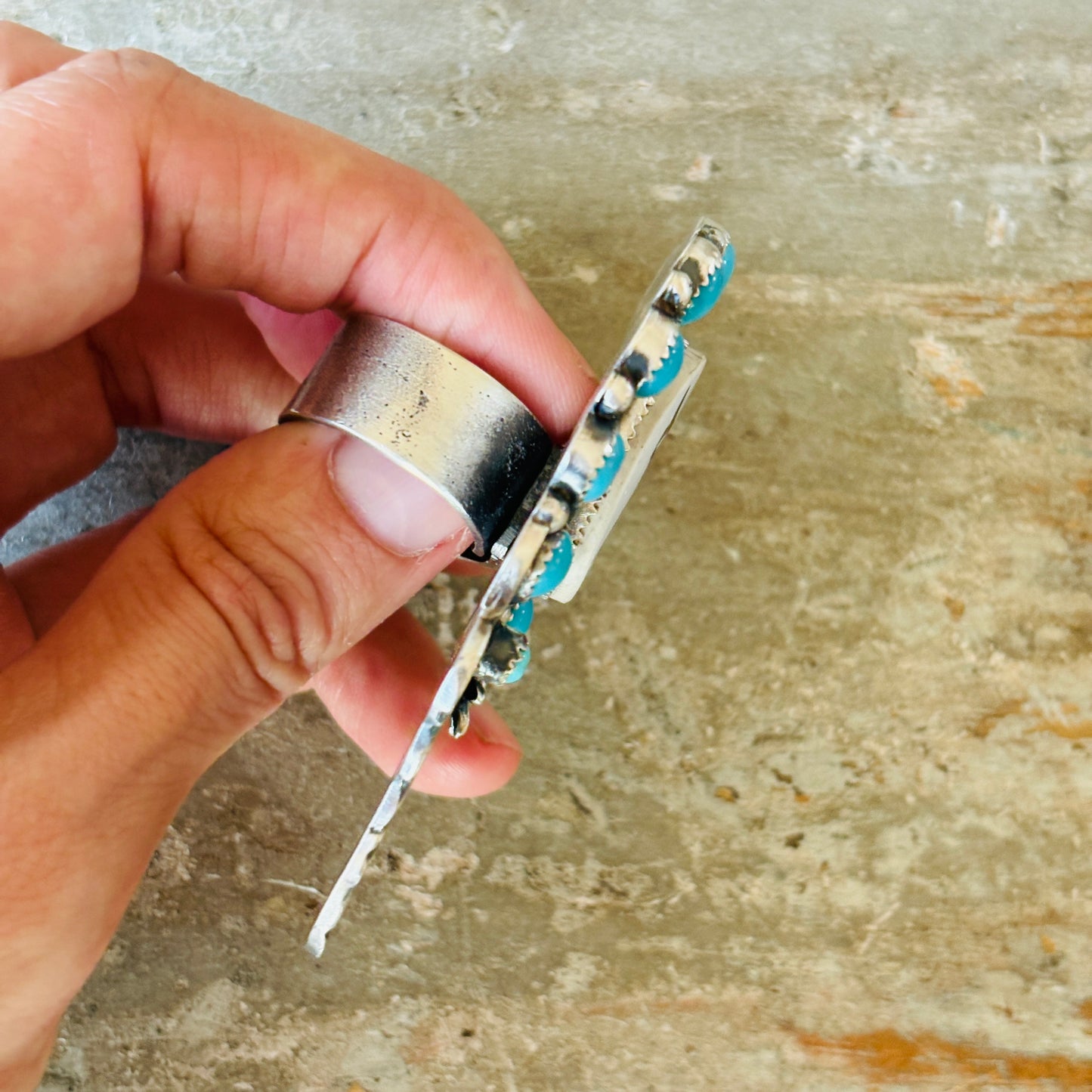 Navajo Kindale Billah Sterling Silver & Kingman Turquoise Highland Cow Ring