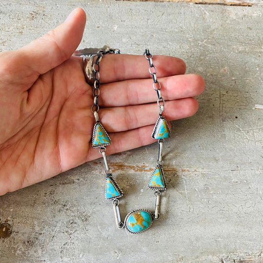 Navajo Judith Dixon Sterling Silver & #8 Turquoise Choker Necklace