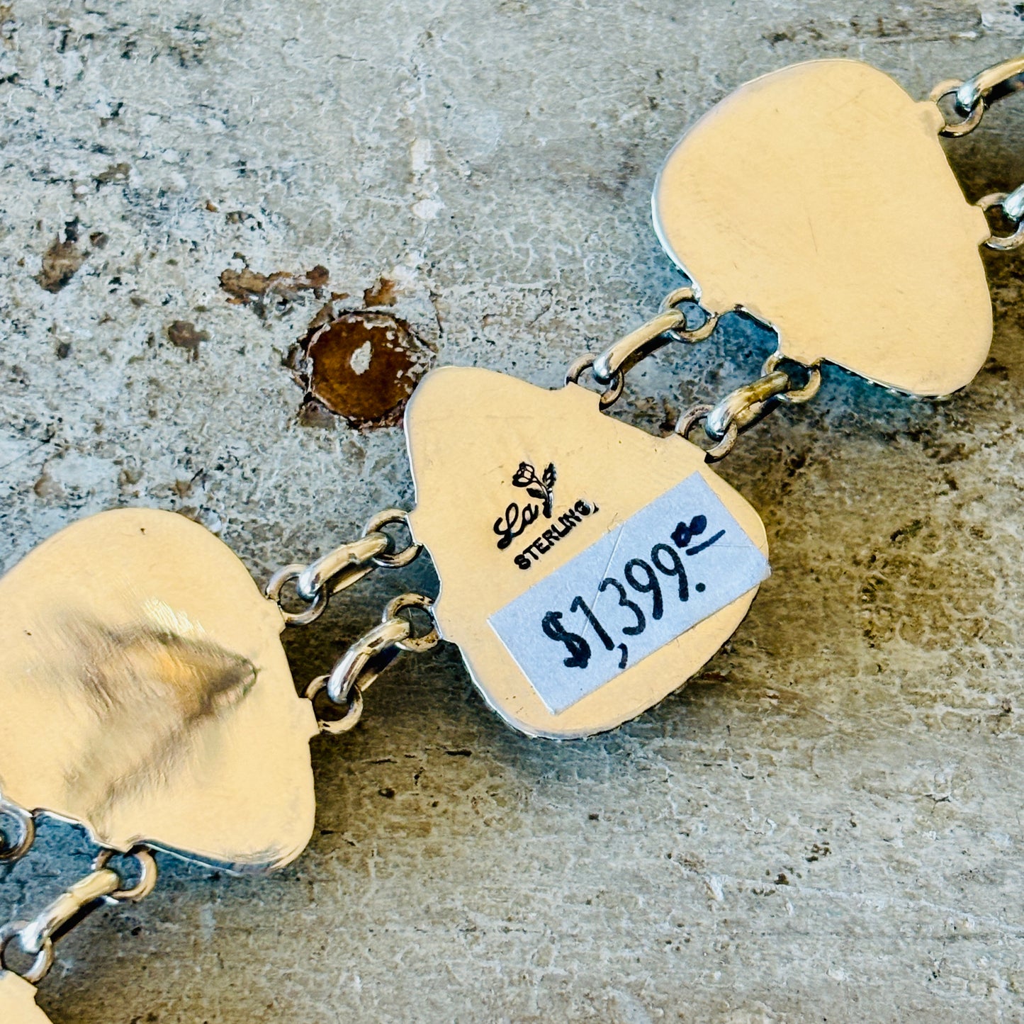 Navajo La Rose Ganadonegro Sterling Silver & Sonoran Turquoise Link Bracelet