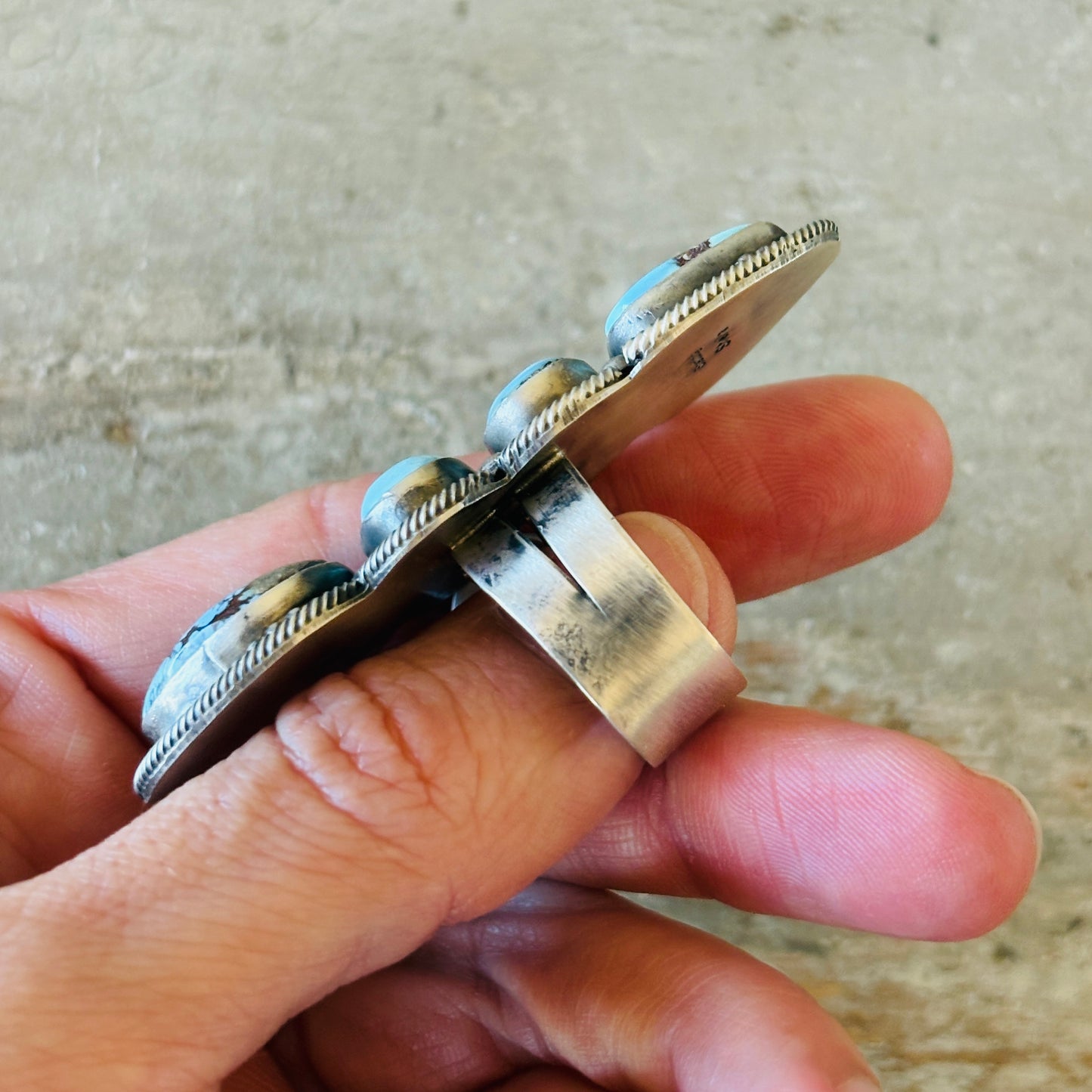 Navajo Sheila Becenti Sterling Silver & Golden Hills Four Stone Ring