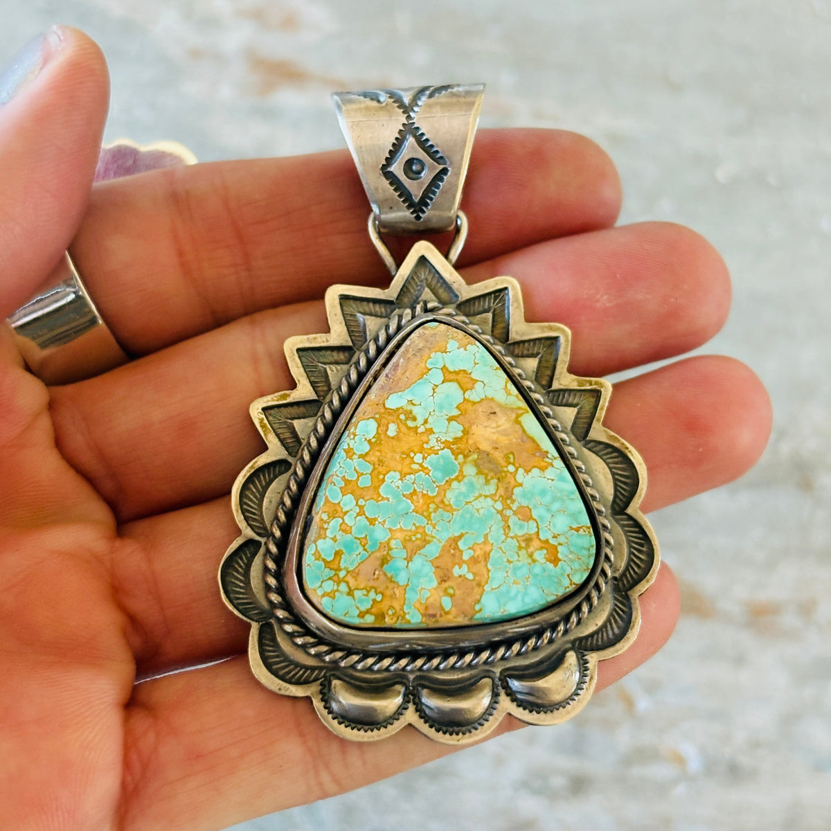 Navajo Jeff Lucio Sterling Silver & Royston Statement Pendant