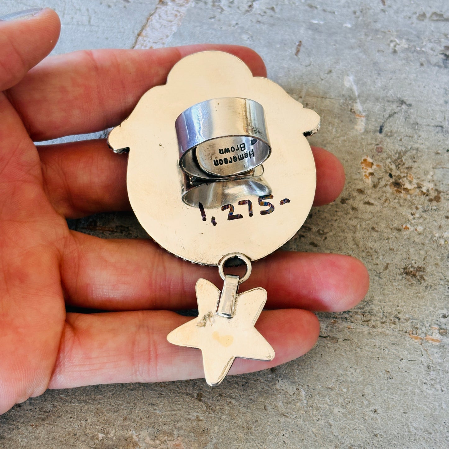 Navajo Hemerson Brown Sterling Silver & Abalone Shell Star Charm Ring