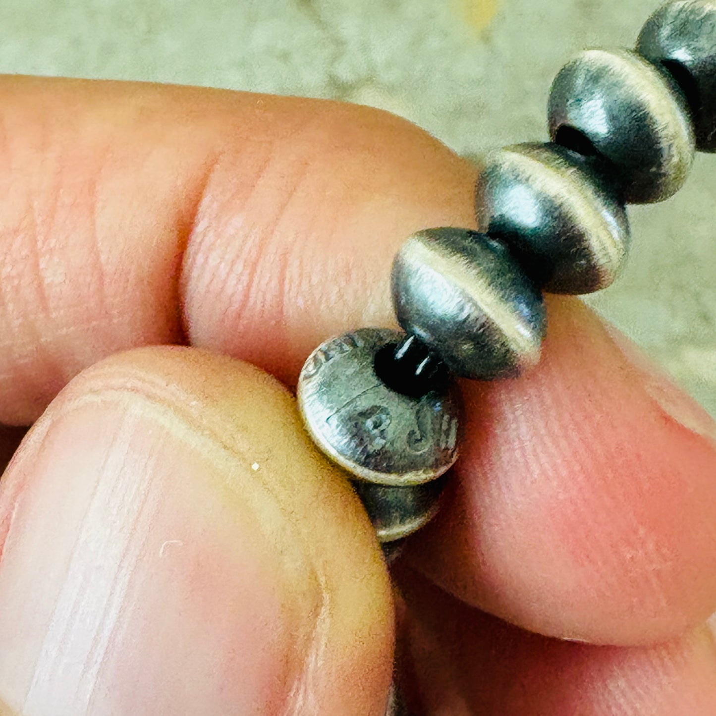 Navajo Preston Haley Sterling Silver 6mm Handmade Pearls - Squash Blossom Stretchy Bracelet