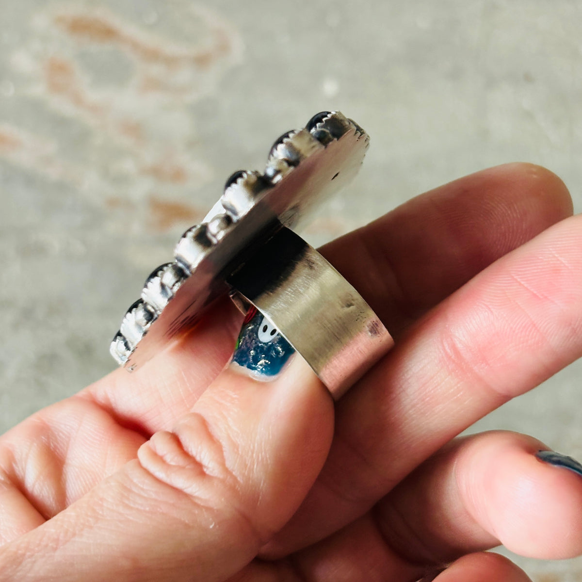Navajo Kindale Billah Sterling Silver - Ceramic & Black Onyx Bat Ring