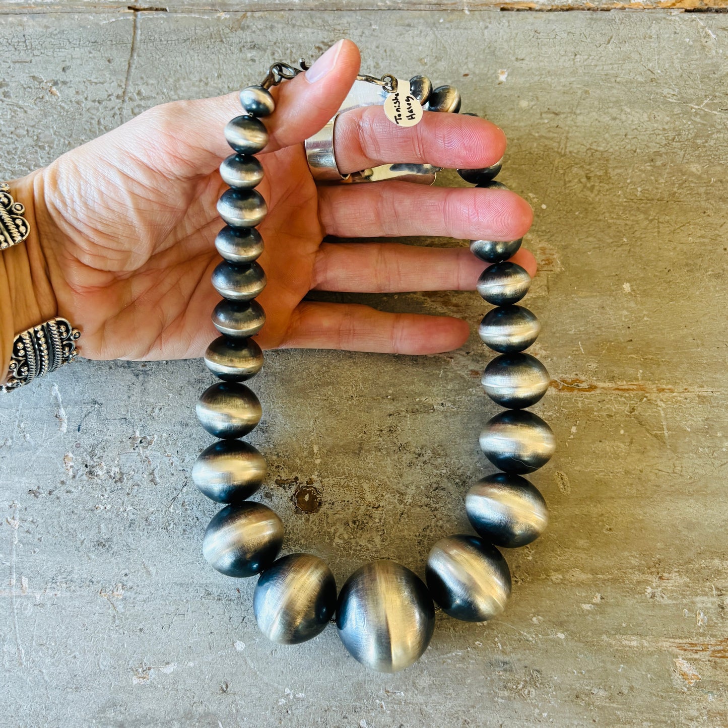 Navajo Tonisha Haley Sterling Silver Graduated Handmade XL Round Handmade Pearls Necklace