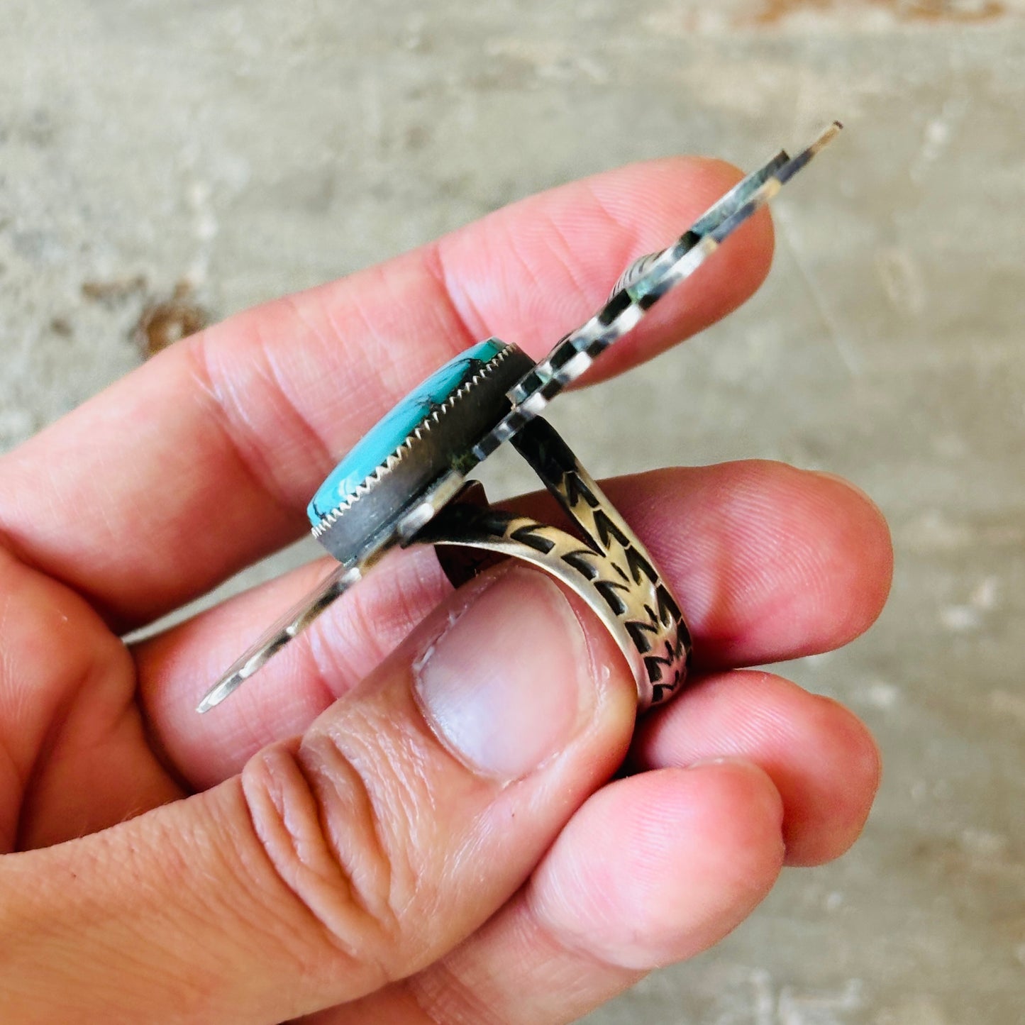 Navajo Derrick Cadman Sterling Silver & Kingman Eagle Ring