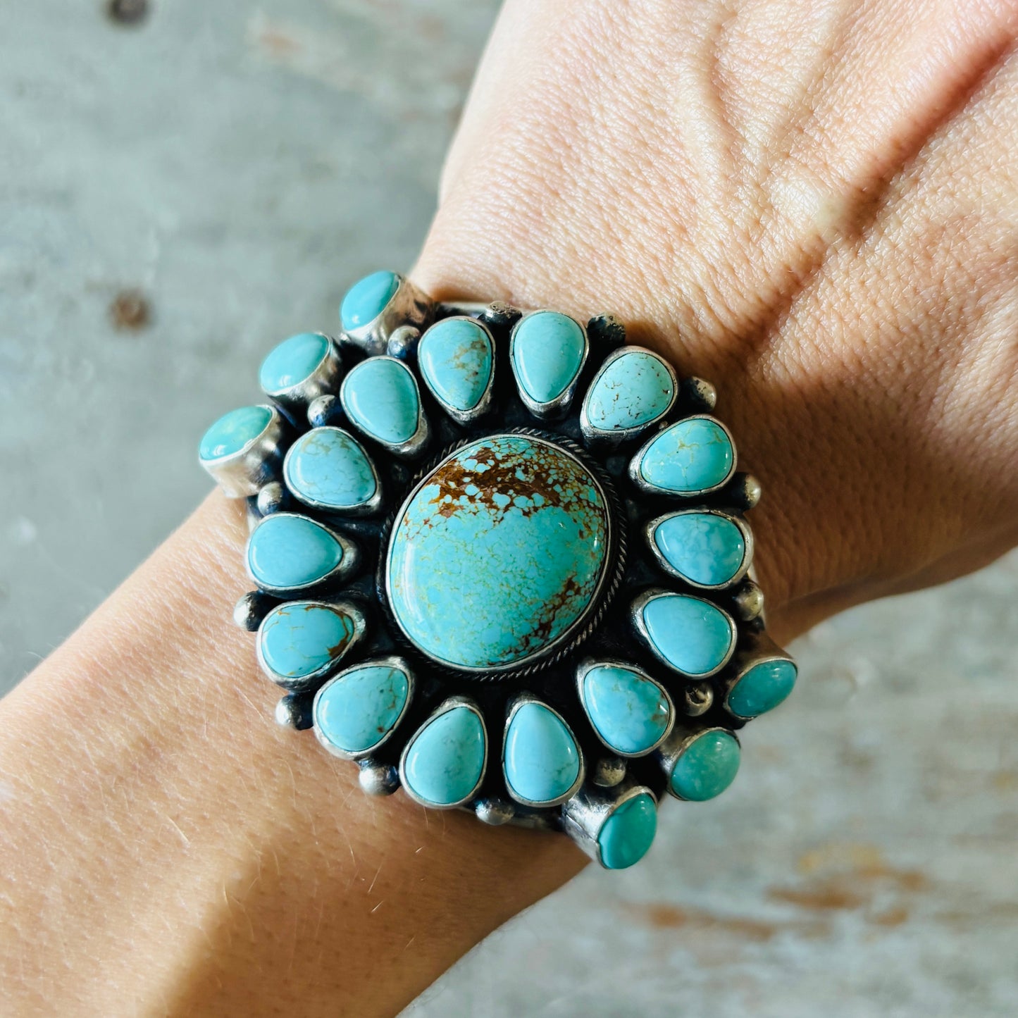 Navajo Bobby Johnson Sterling Silver & #8 Turquoise Cluster Cuff!