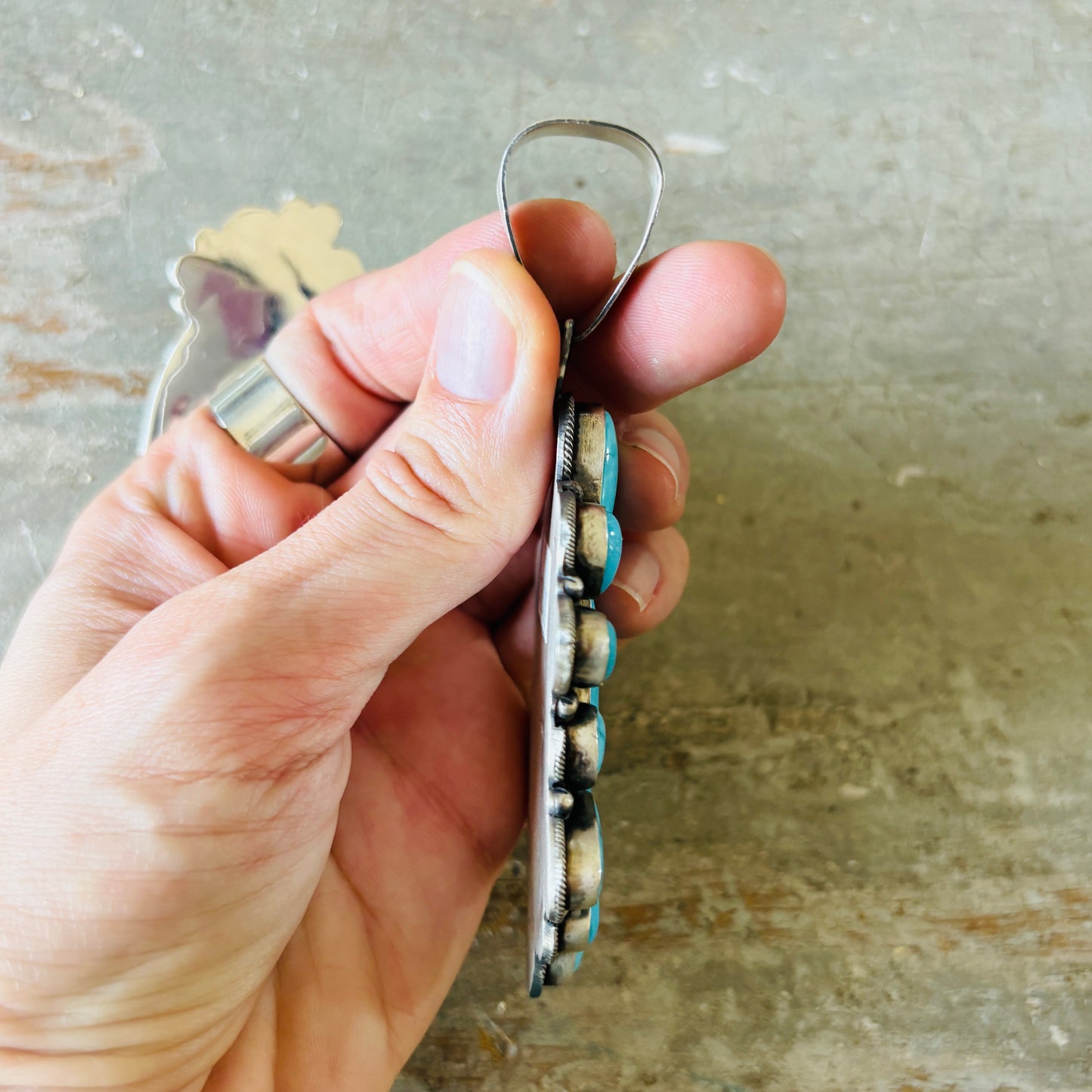 Navajo Sheila Becenti Sterling Silver & Kingman Turquoise Cluster Pendant