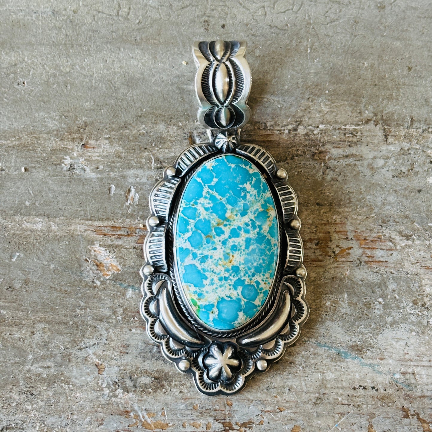 Navajo Randy Boyd Sterling Silver & Sonoran Turquoise Statement Pendant