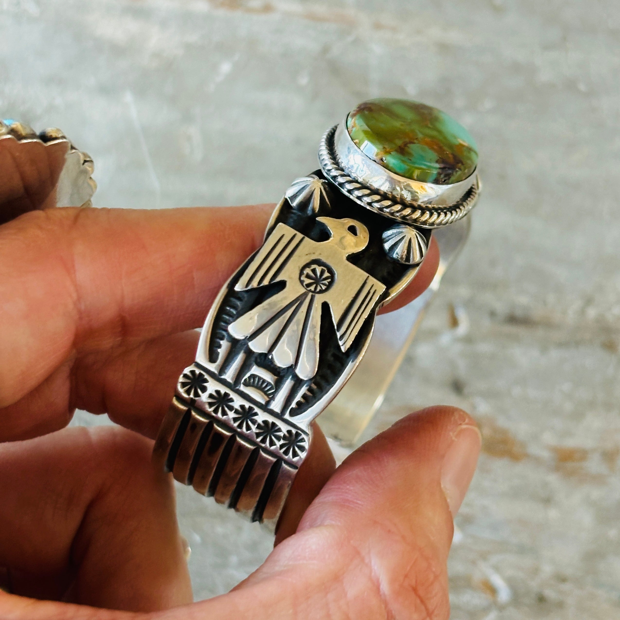 Navajo Andy Cadman Sterling Silver & Turquoise Thunderbird Cuff