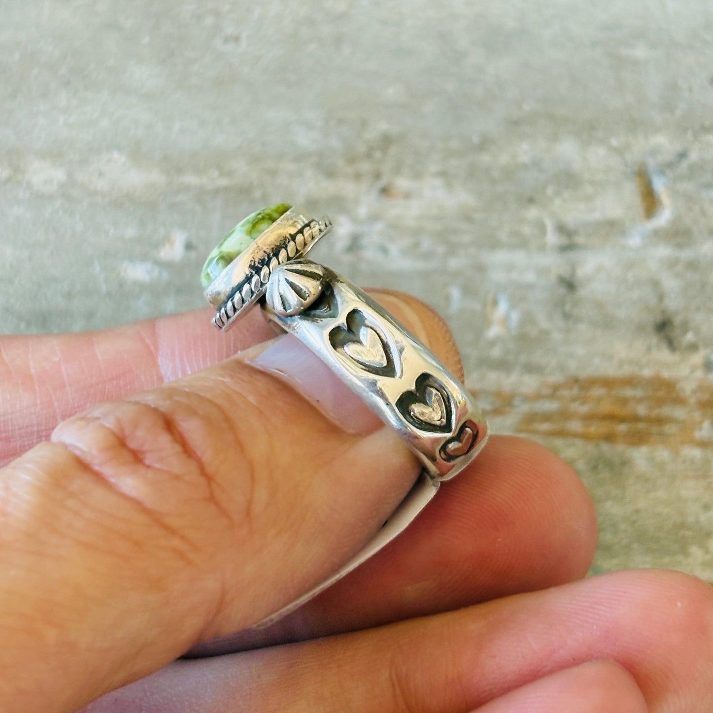 Navajo Darrell Cadman Sterling Silver & Sonoran Turquoise Ring