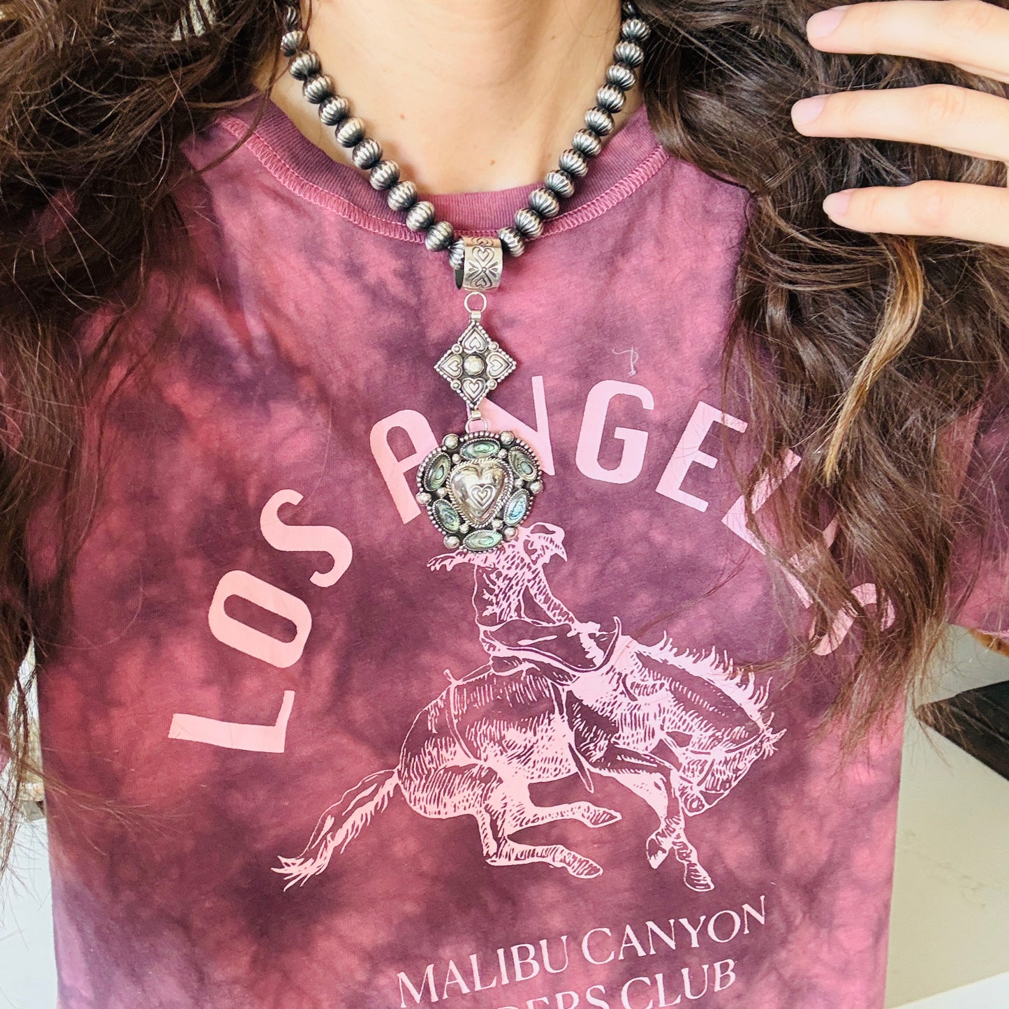 Navajo Hemerson Brown Sterling Silver & Abalone Shell Hearts Pendant