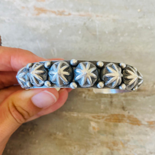 Navajo Patrick Yazzie Sterling Silver Starburst Stacker Cuff