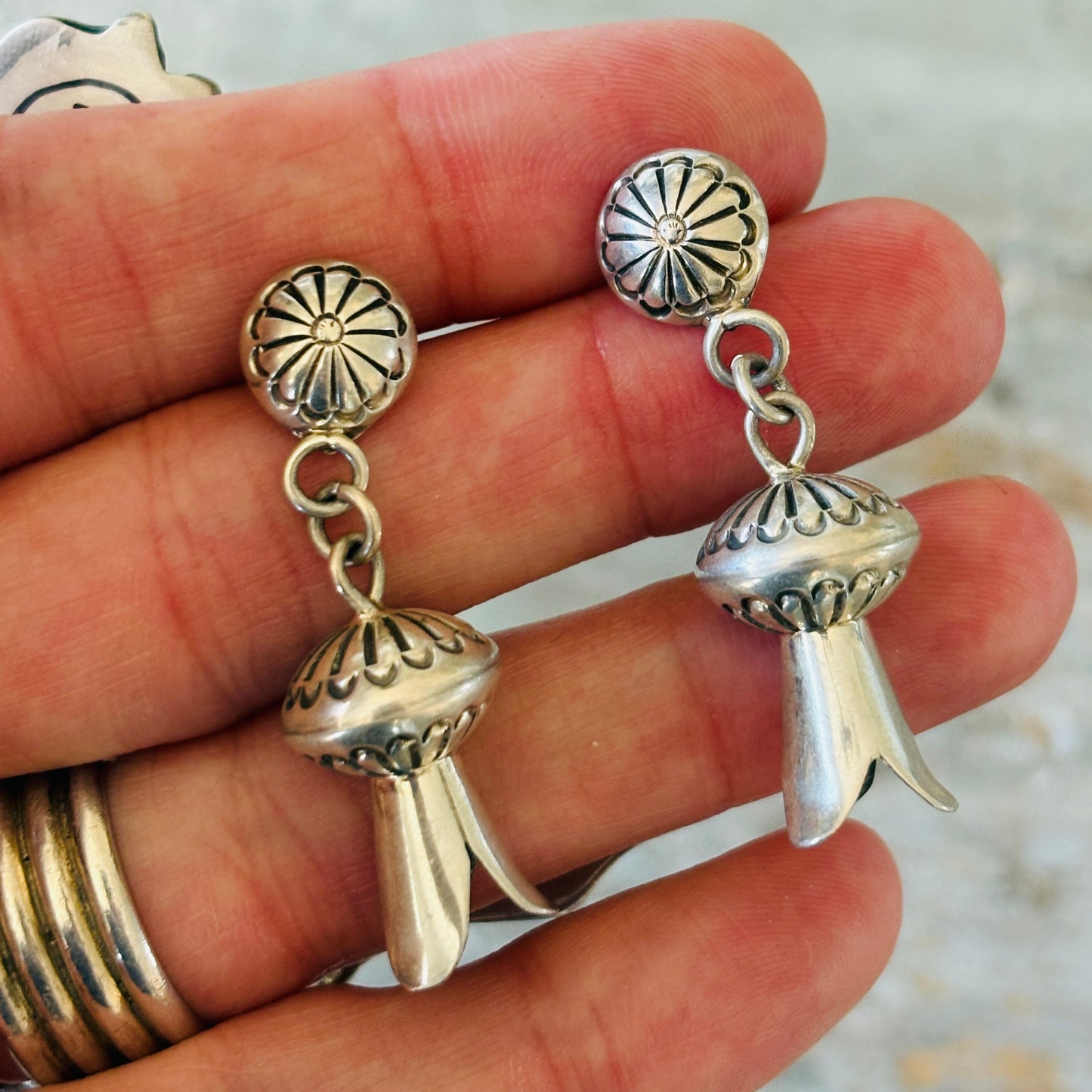 Navajo Sterling Silver Handmade Blossom Earrings