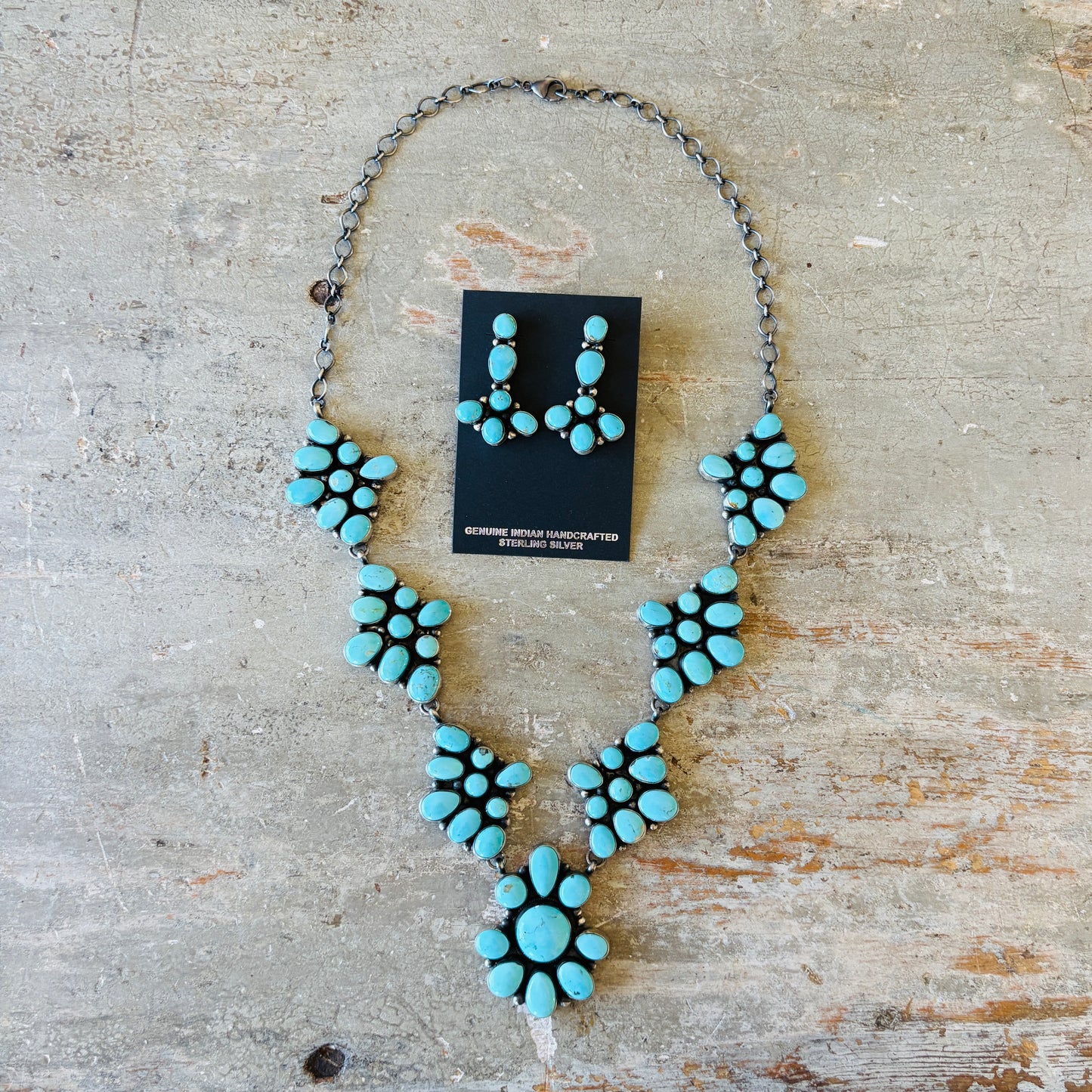 Navajo Sheila Becenti Sterling Silver & Sonoran Turquoise Statement Necklace Set