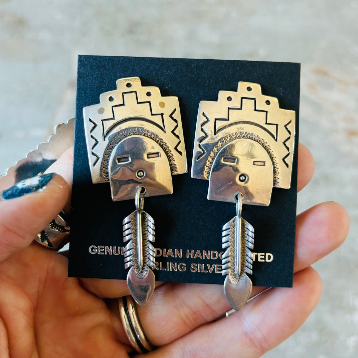 Vintage Navajo Signed Sterling Silver Kachina Earrings