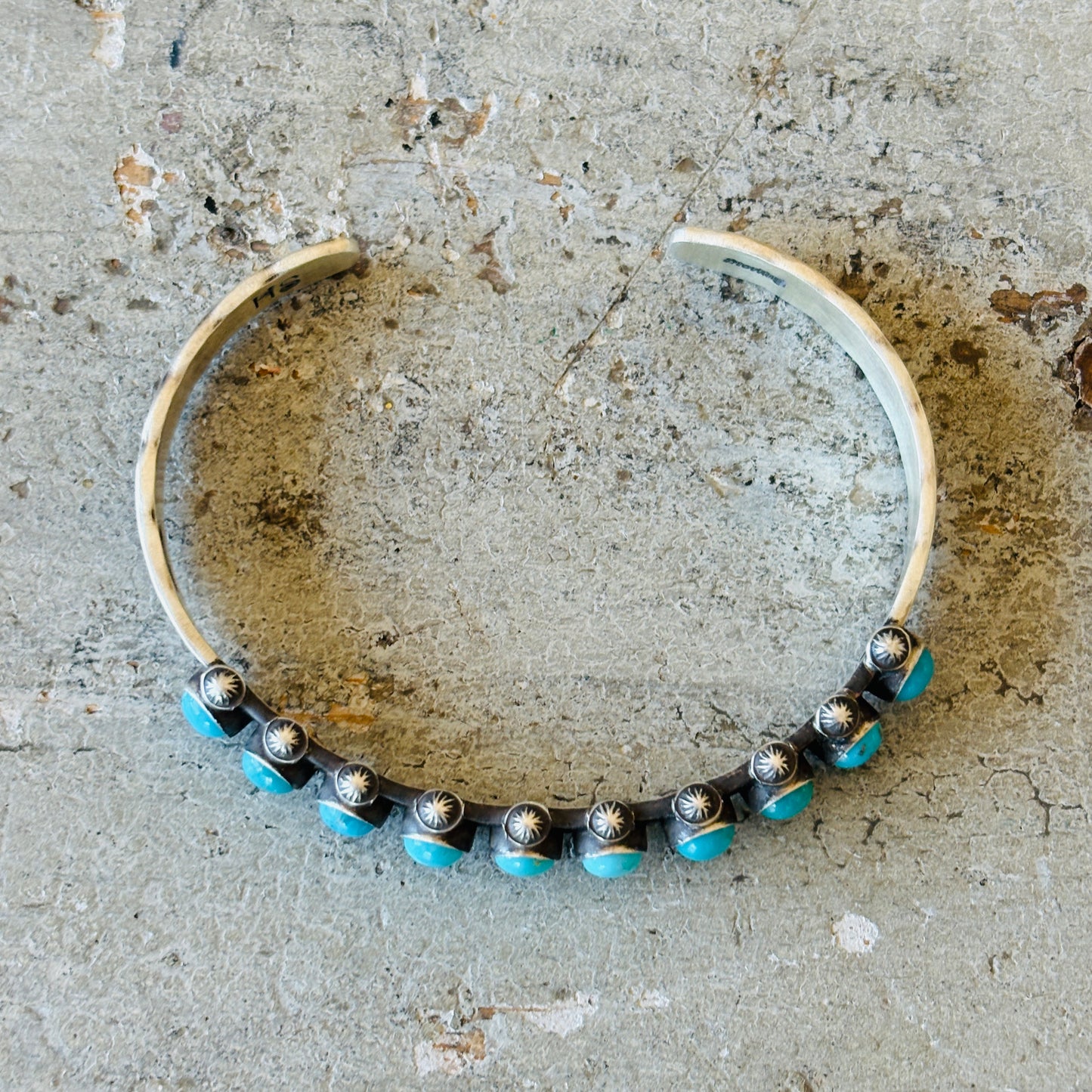 Navajo Herman Smith Sterling Silver & Sleeping Beauty Turquoise Stacker Cuff