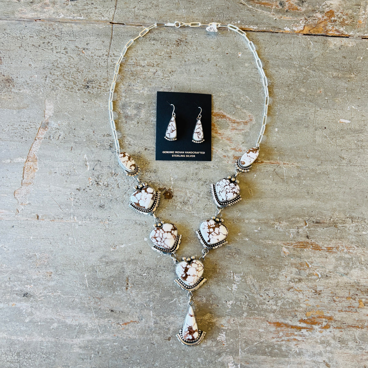 Navajo Bennett - Dreama Yazzie Sterling Silver & Wild Horse Jasper Hearts Necklace Set