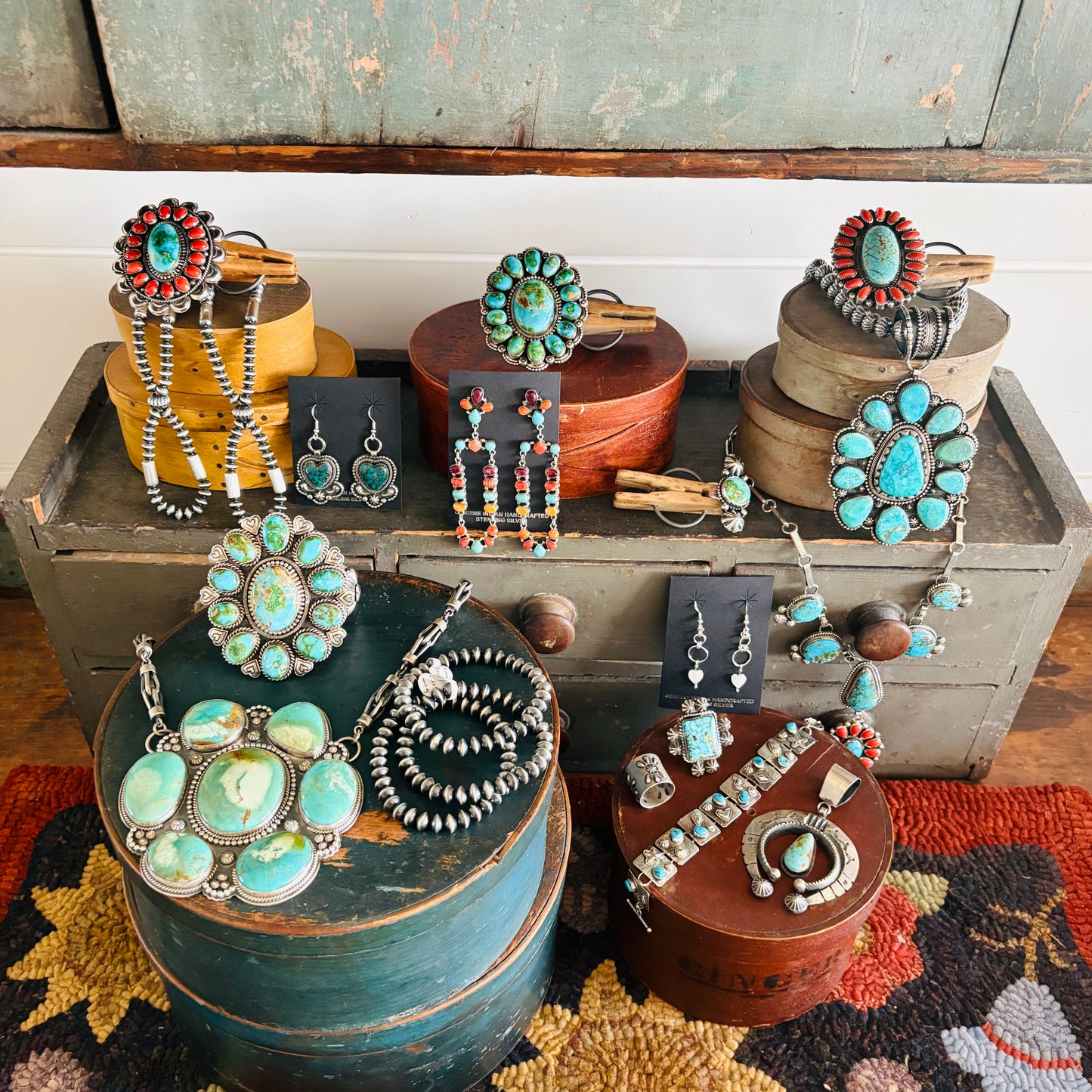 Navajo Hemerson Brown Sterling Silver & Sonoran Turquoise Cluster Statement Ring