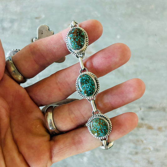 Navajo Marita Benally Sterling Silver & Kingman Turquoise Bracelet