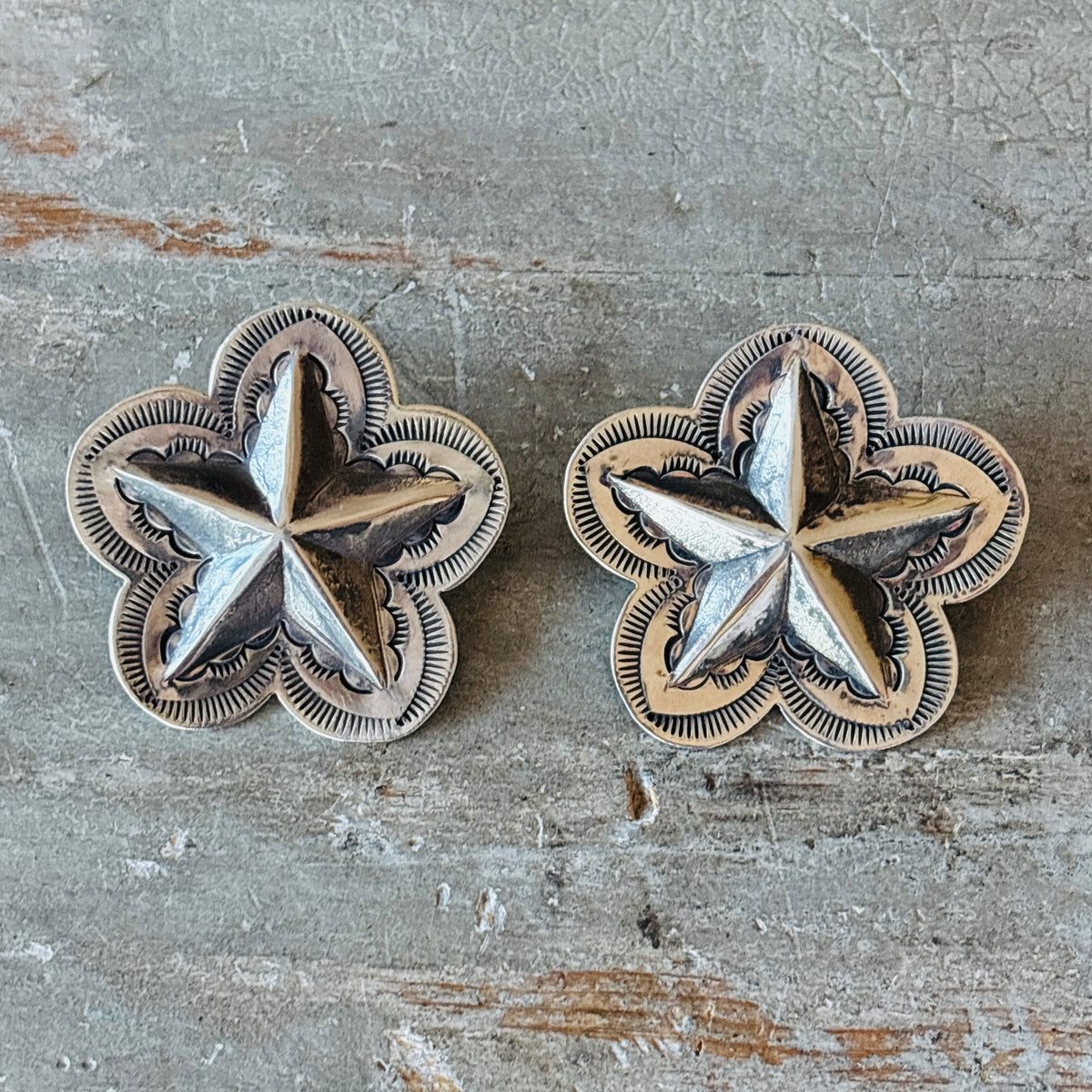 Navajo Dakota Willie Sterling Silver Star Concho Earrings