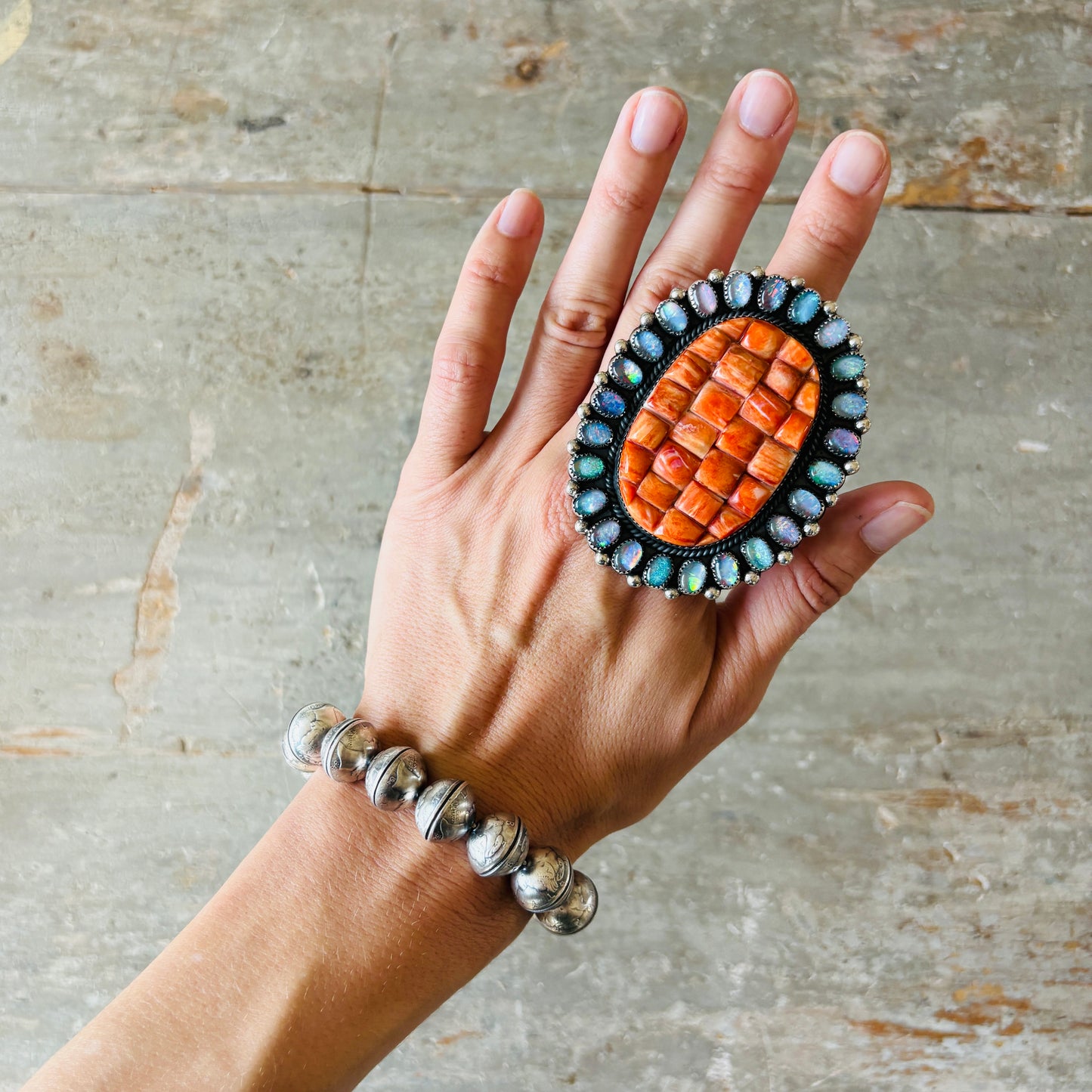 Navajo James McCabe Sterling Silver - Liberty Dime Beads & Turquoise Bracelet