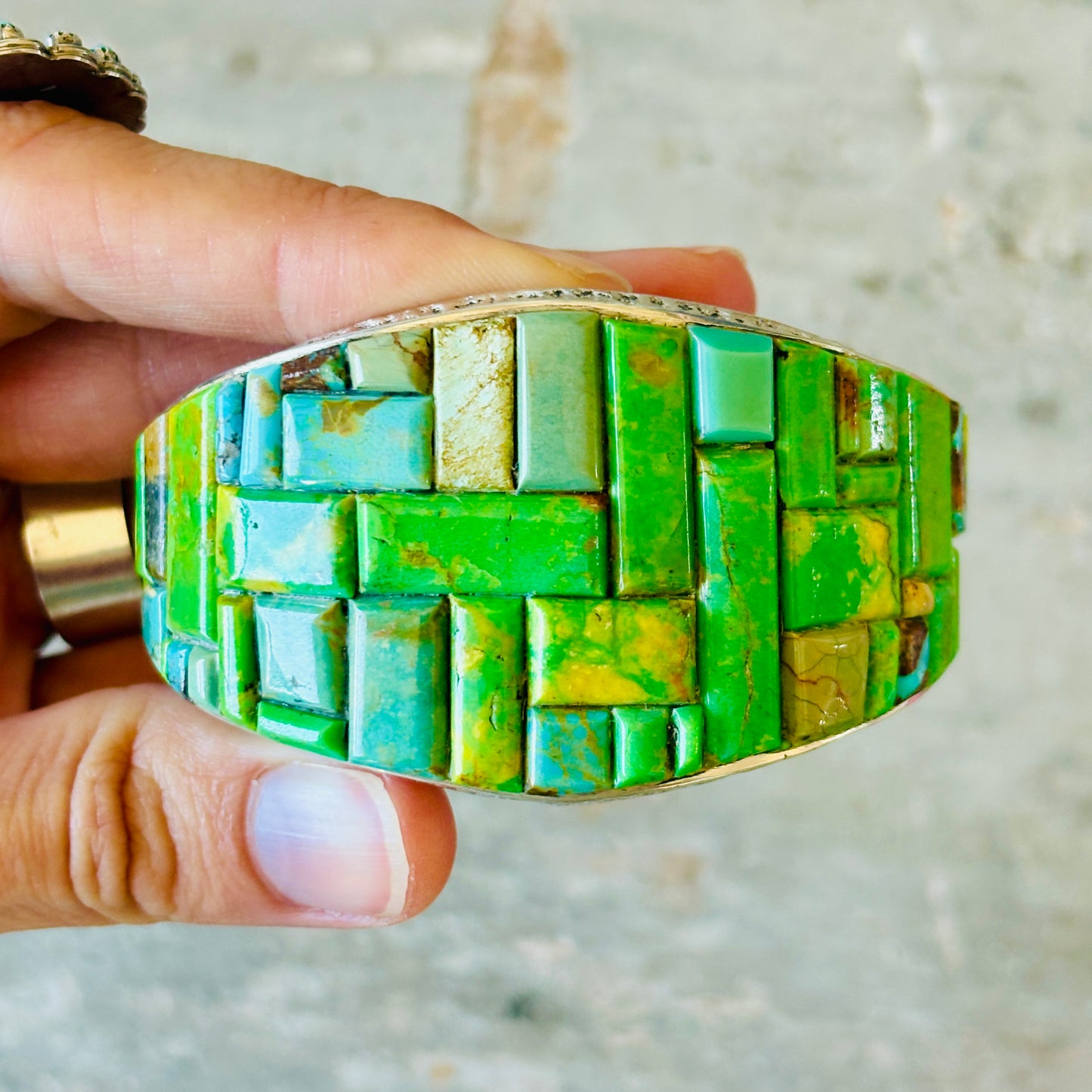 Navajo Lester James Sterling Silver - Gaspeite & Mixed Turquoise Cobblestone Cuff