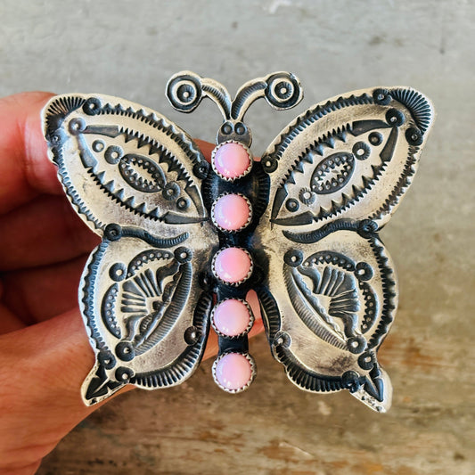 Navajo Kindale Billah Sterling Silver & Pink Conch Butterfly Ring