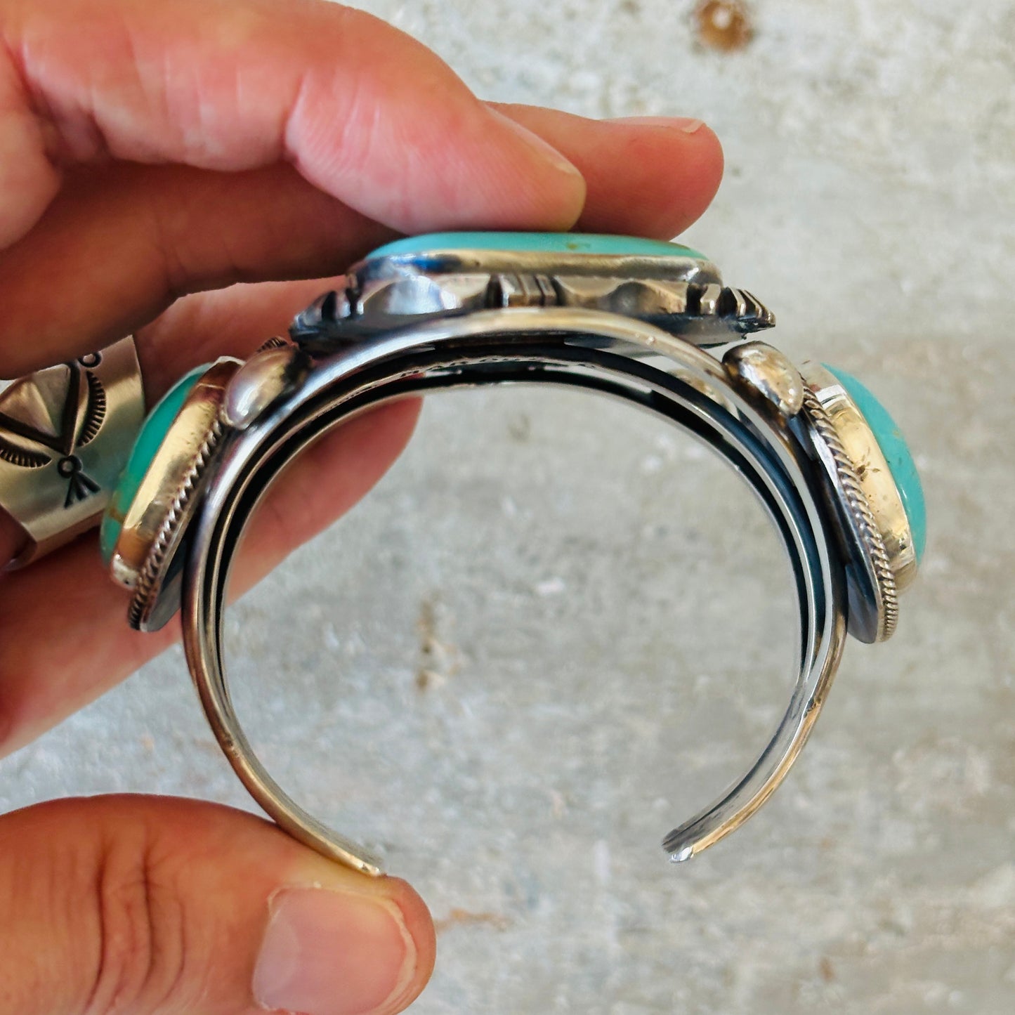 Navajo Marcus Chavez Sterling Silver & Kingman Turquoise Statement Cuff