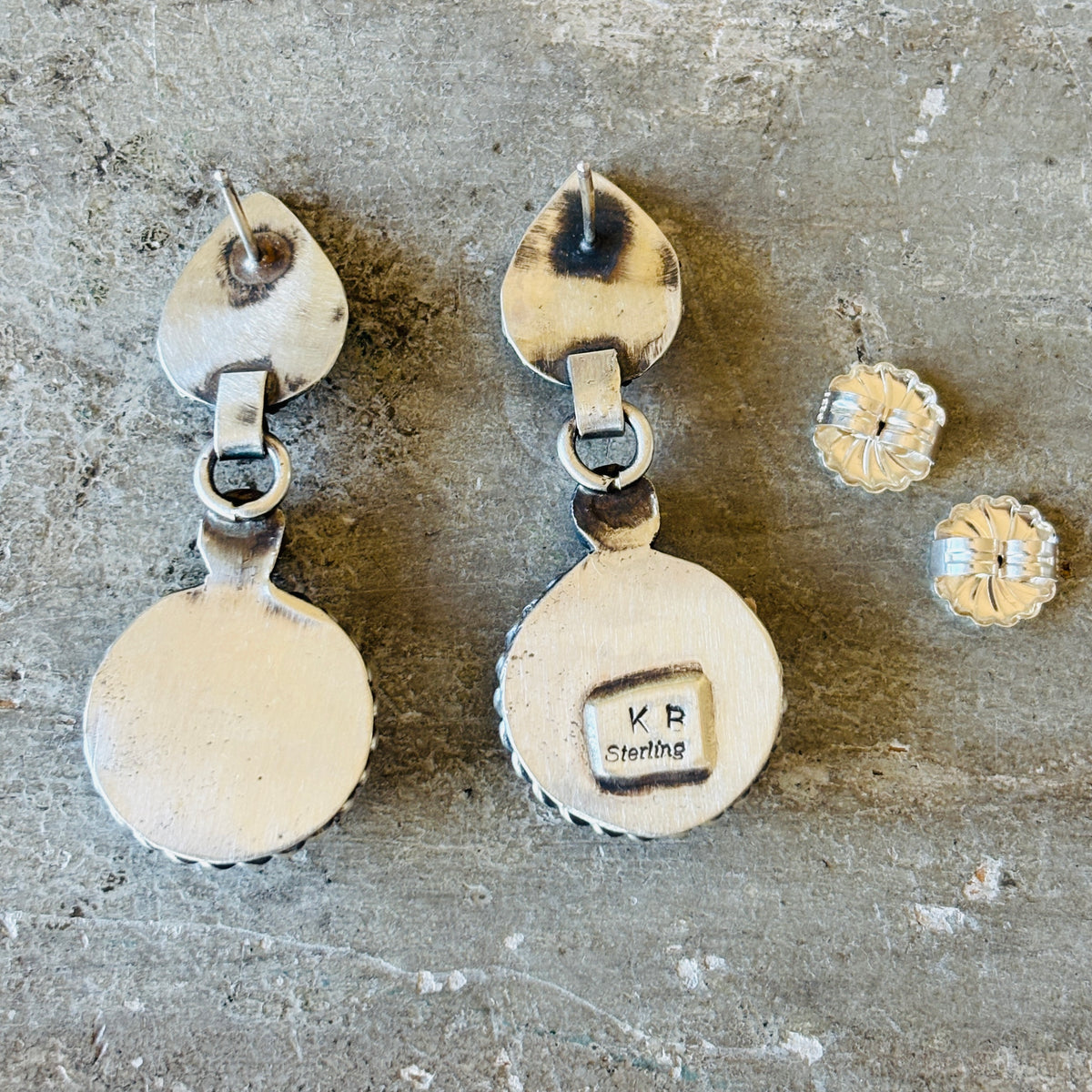 Navajo Kindale Billah Sterling Silver - Orange Spiny Oyster & Turquoise Pumpkin Earrings
