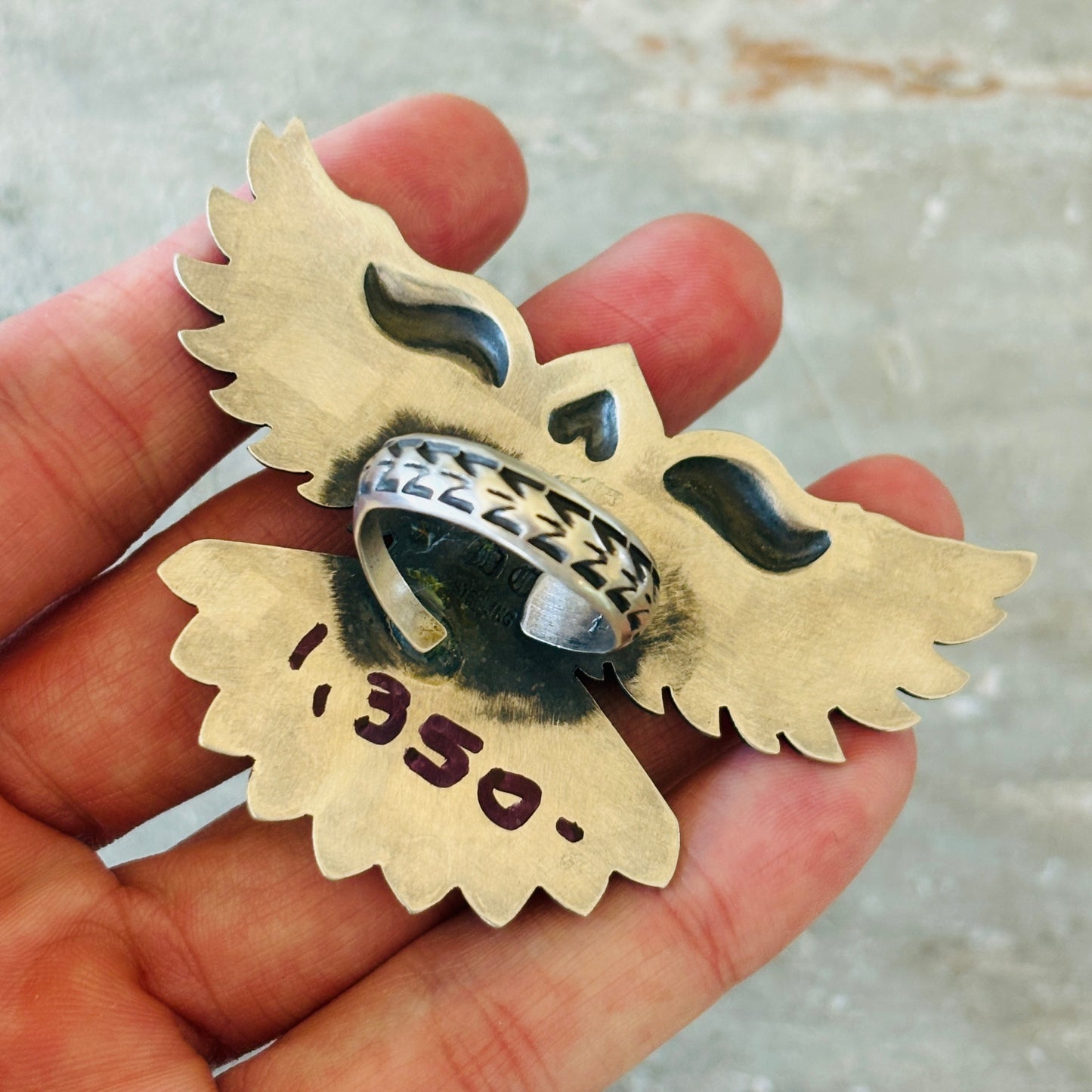 Navajo Derrick Cadman Sterling Silver & Kingman Eagle Ring