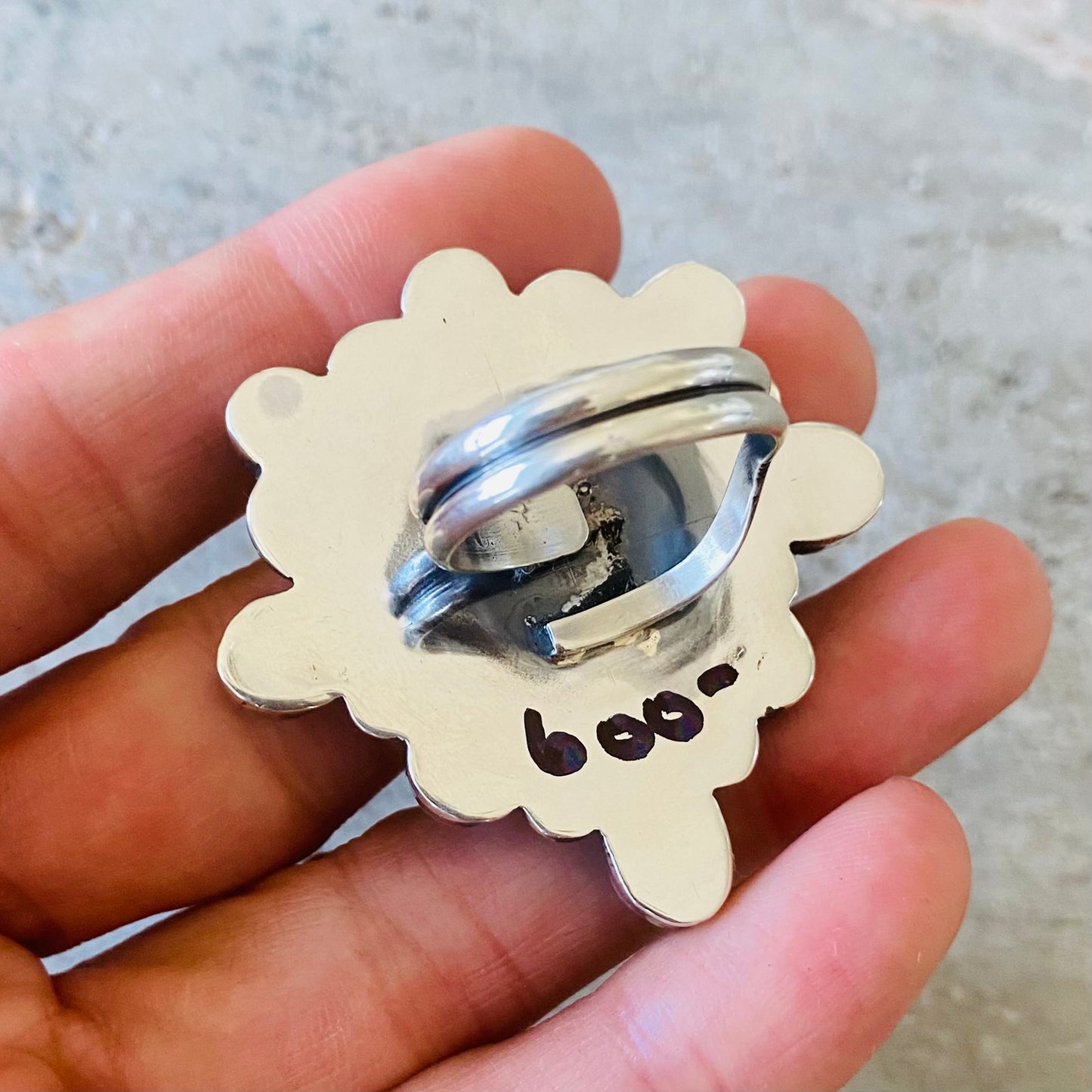 Navajo Lorenzo & Jerilyn Chee Sterling Silver & Campitos Turquoise Heart Ring