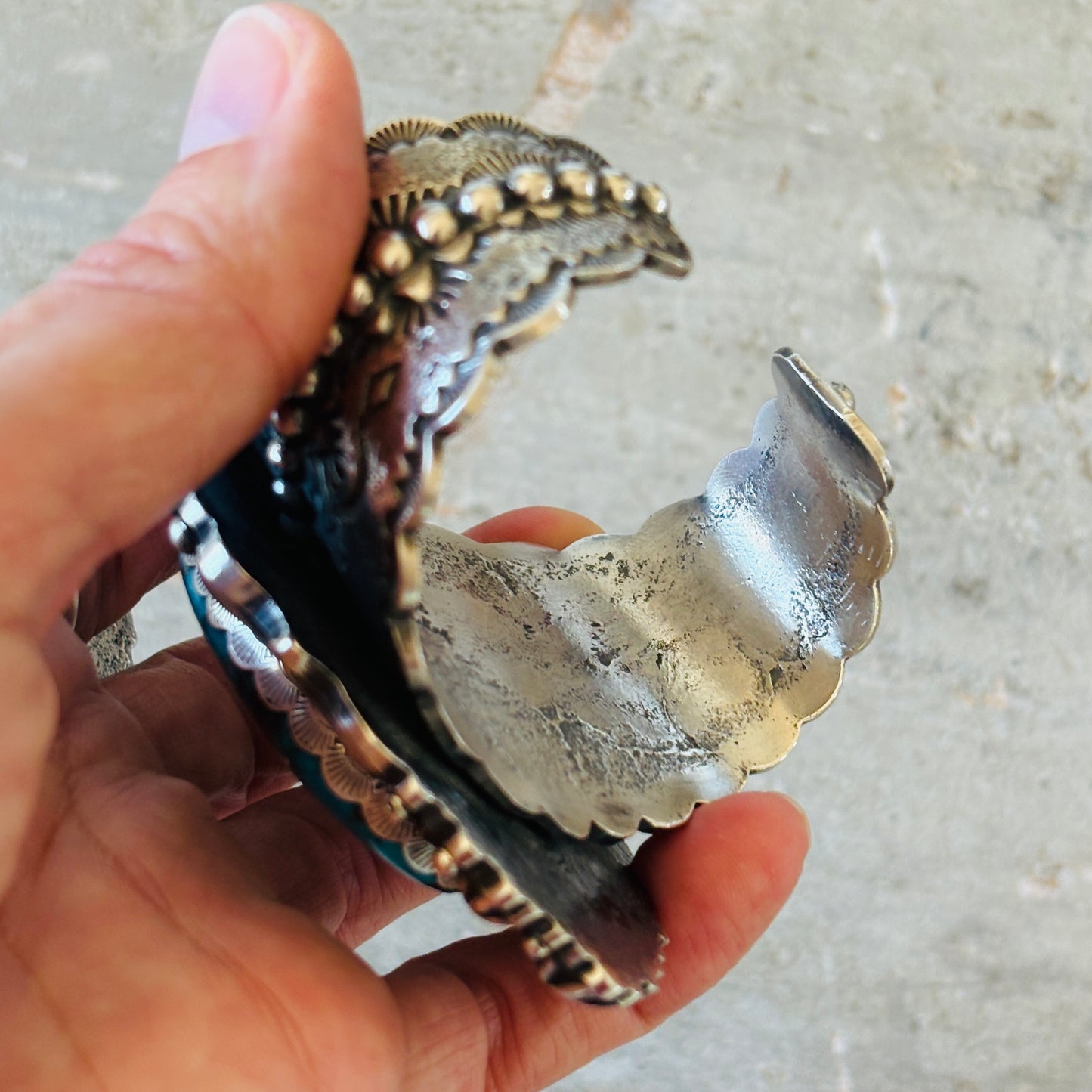 Navajo Glenn Livingston Sterling Silver & Desert Rose Turquoise Statement Cuff