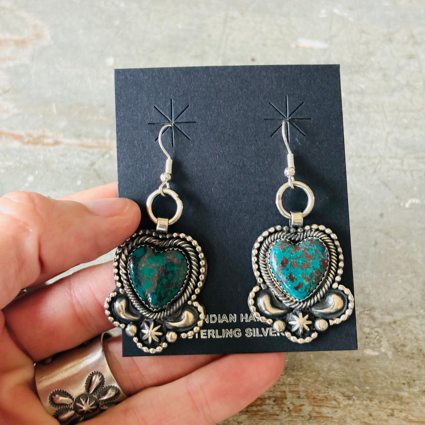 Navajo Braxton Parkett Sterling Silver & Egyptian Turquoise Heart Earrings