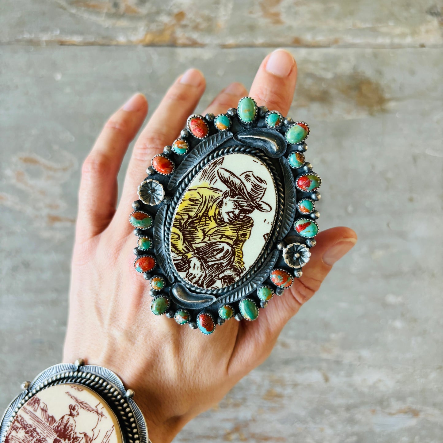 Navajo Kindale Billah Sterling Silver - Ceramic & Mojave Cowboy Ring