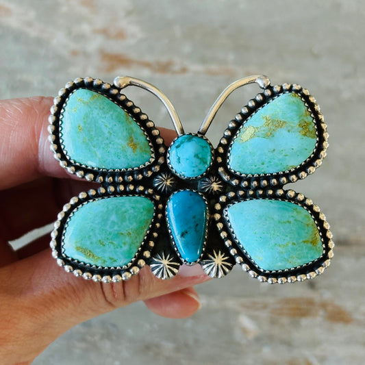 Navajo D. Howard Sterling Silver & Mixed Turquoise Butterfly Statement Ring