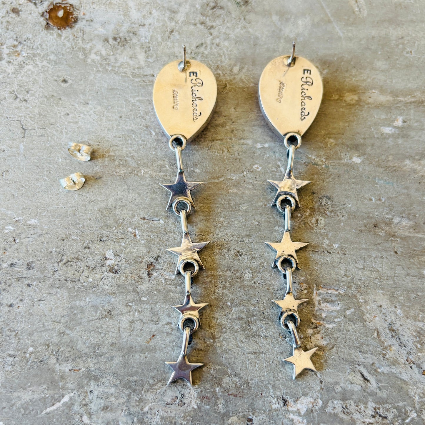 Navajo Eloise Richards Sterling Silver & Orange Spiny Star Earrings