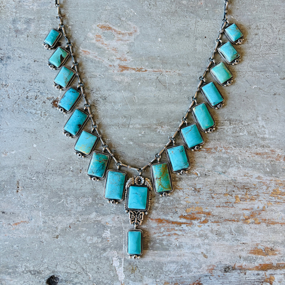 Navajo Brenda Jimenez Sterling Silver & Kingman Turquoise Statement Necklace